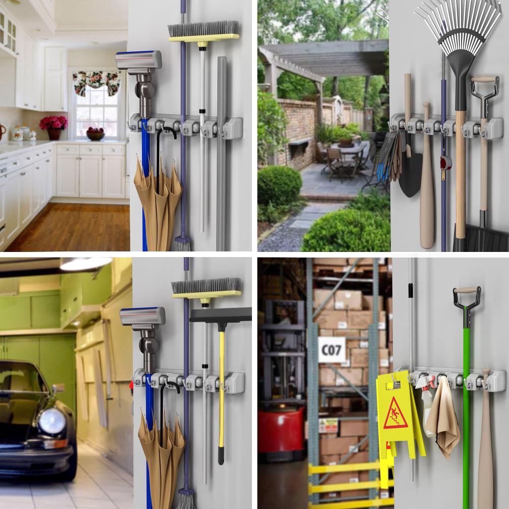 Soporte de pared para pala, rastrillo y herramientas de alta densidad de plástico y goma de Hastings Home - Organizador montado en la pared para garage, closet o cobertizo - Colgar herramientas de hogar y jardín por Fleming Supply 282590UFH