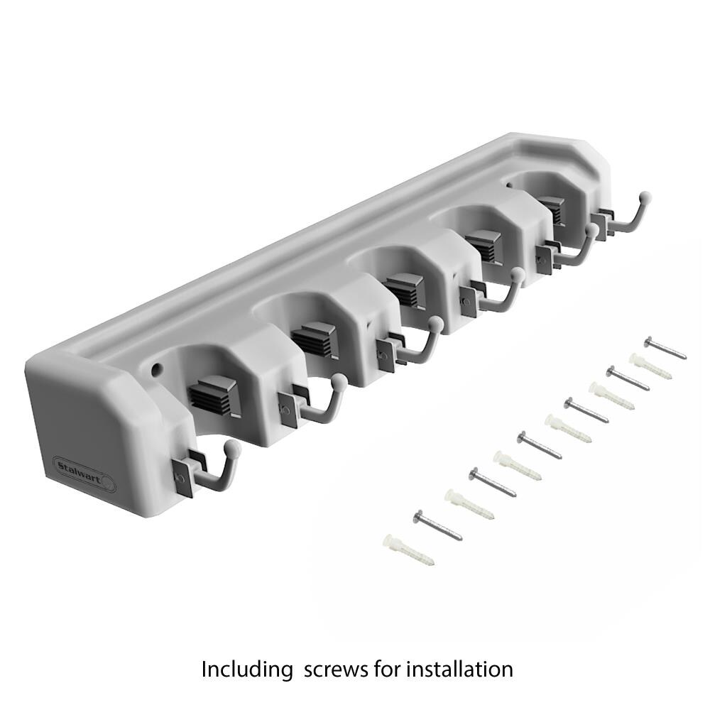 Soporte de pared para pala, rastrillo y herramientas de alta densidad de plástico y goma de Hastings Home - Organizador montado en la pared para garage, closet o cobertizo - Colgar herramientas de hogar y jardín por Fleming Supply 282590UFH