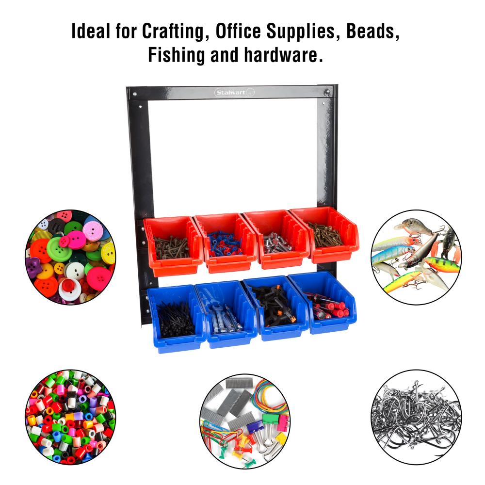Charola de almacenamiento de plástico/metal Hastings Home de Fleming Supply con 8 contenedores - Organizador de estante de almacenamiento de montaje en pared para herramientas, ferretería y manualidades.