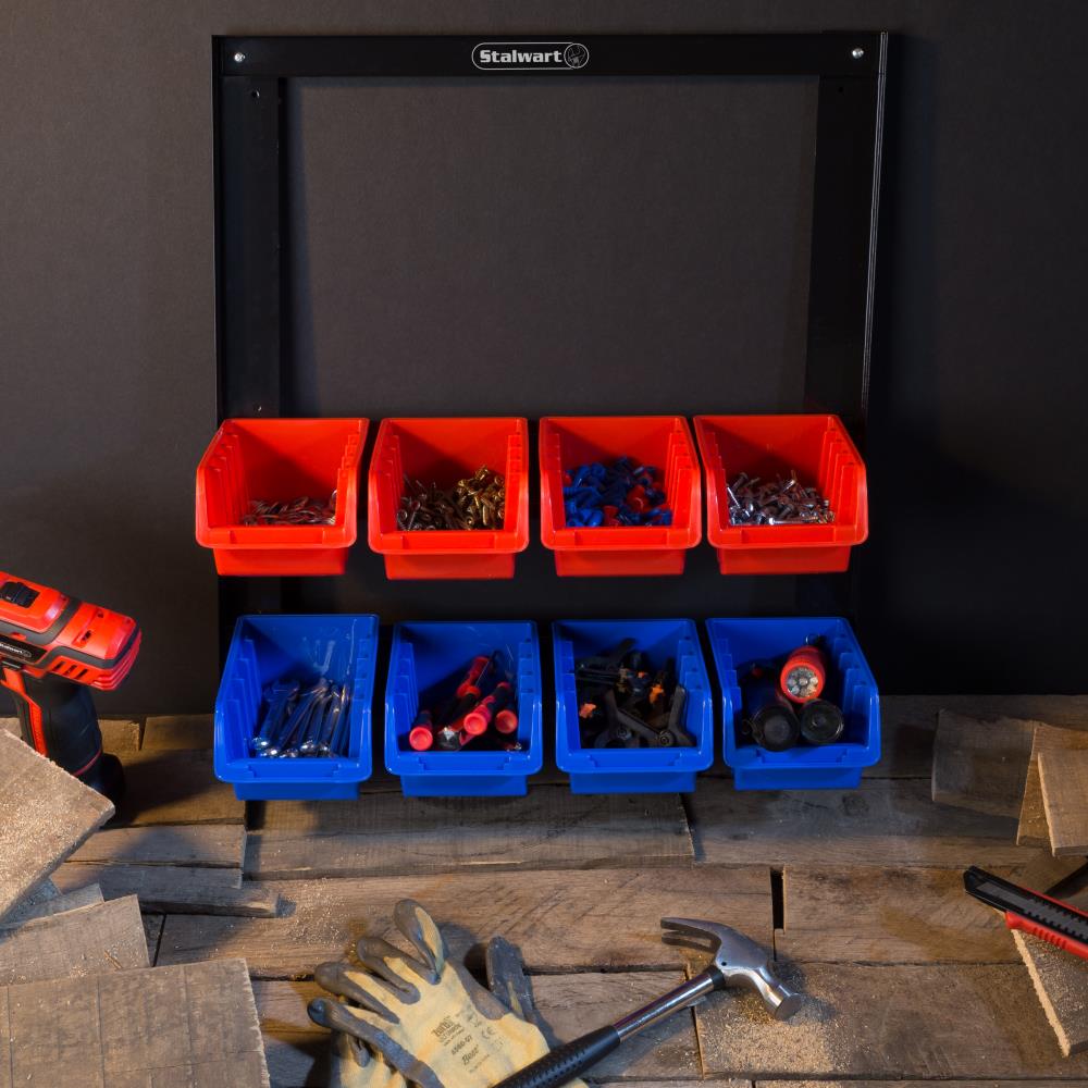 Charola de almacenamiento de plástico/metal Hastings Home de Fleming Supply con 8 contenedores - Organizador de estante de almacenamiento de montaje en pared para herramientas, ferretería y manualidades.