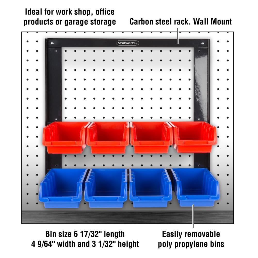 Charola de almacenamiento de plástico/metal Hastings Home de Fleming Supply con 8 contenedores - Organizador de estante de almacenamiento de montaje en pared para herramientas, ferretería y manualidades.