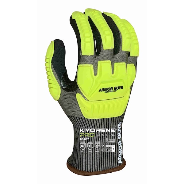 Guantes resistentes a cortes Armor Guys, Nivel de corte A8, 18g, Gris/Negro/Amarillo de alta visibilidad, XXL - 00-887-XXL