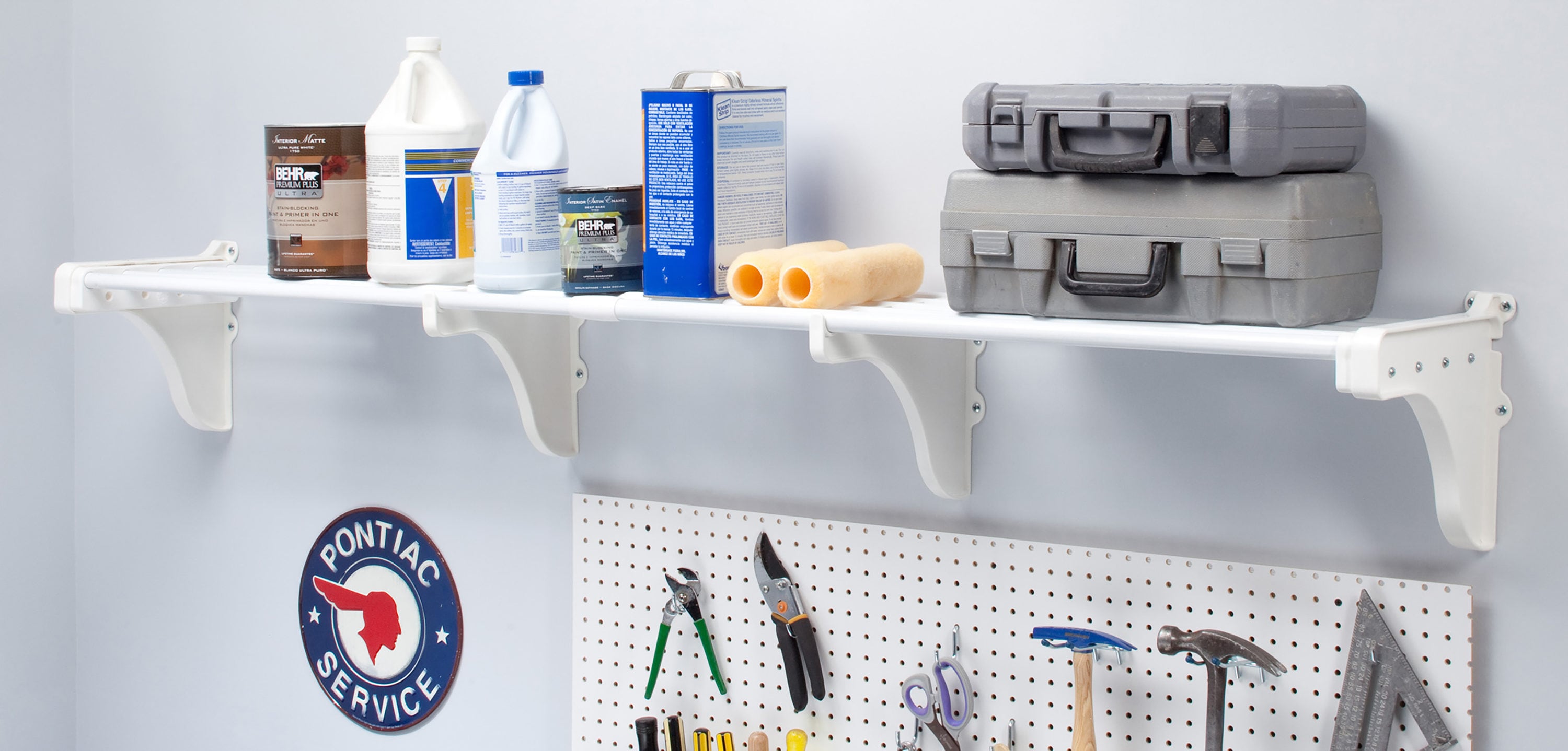 Sistema de almacenamiento para garaje de acero blanco EZ Shelf de 75 pulgadas de ancho x 12 pulgadas de profundidad EZS-G-SW72