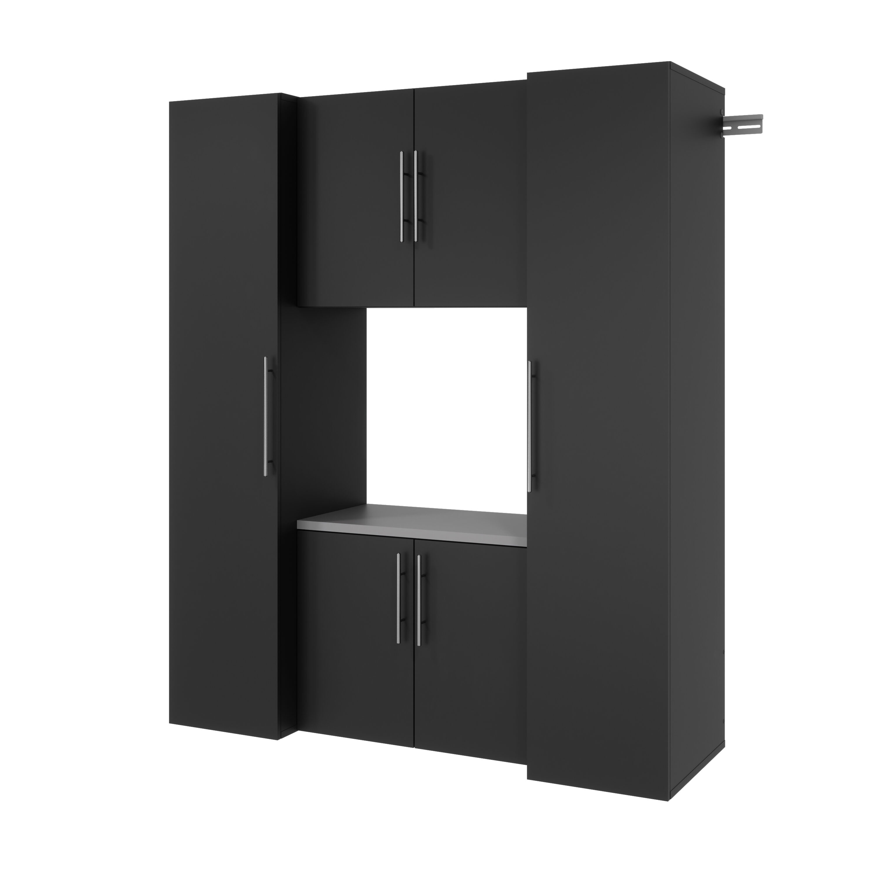 Sistema de almacenamiento para garaje Prepac HangUps negro de madera compuesta de 66 pulgadas de ancho por 72 pulgadas de alto por 20 pulgadas de profundidad con 4 gabinetes BRGW-0711-4M