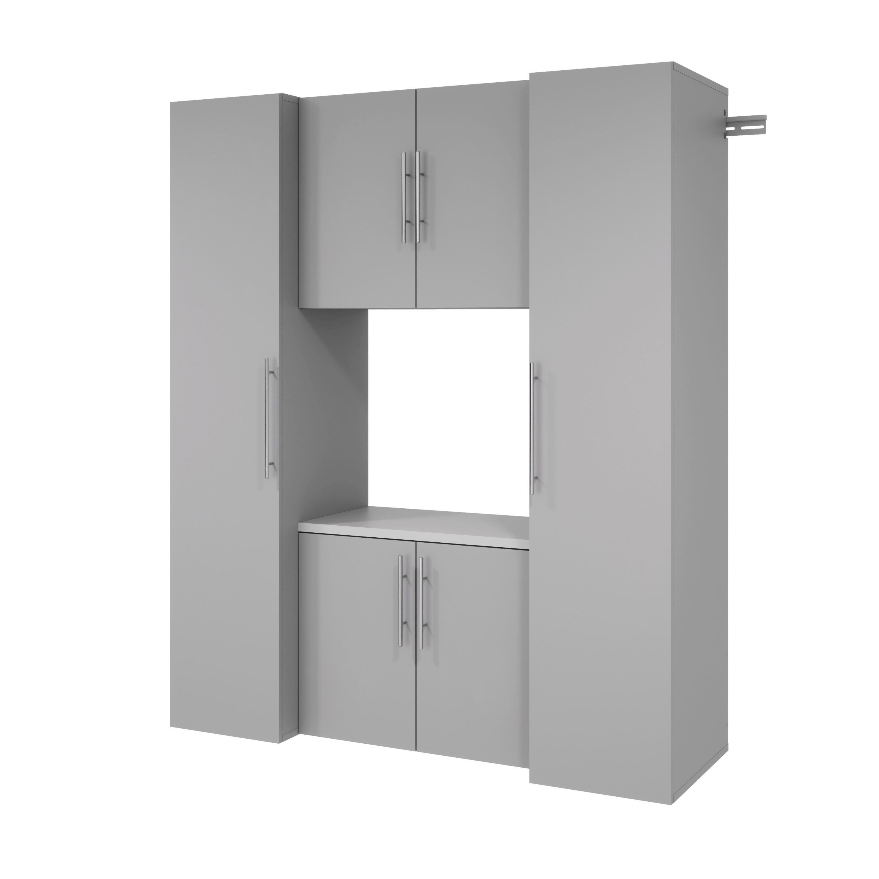 Sistema de almacenamiento para garaje en color gris claro de madera compuesta con 4 gabinetes de 66 pulgadas de ancho x 72 pulgadas de alto x 20 pulgadas de profundidad Prepac GRGW-0711-4M