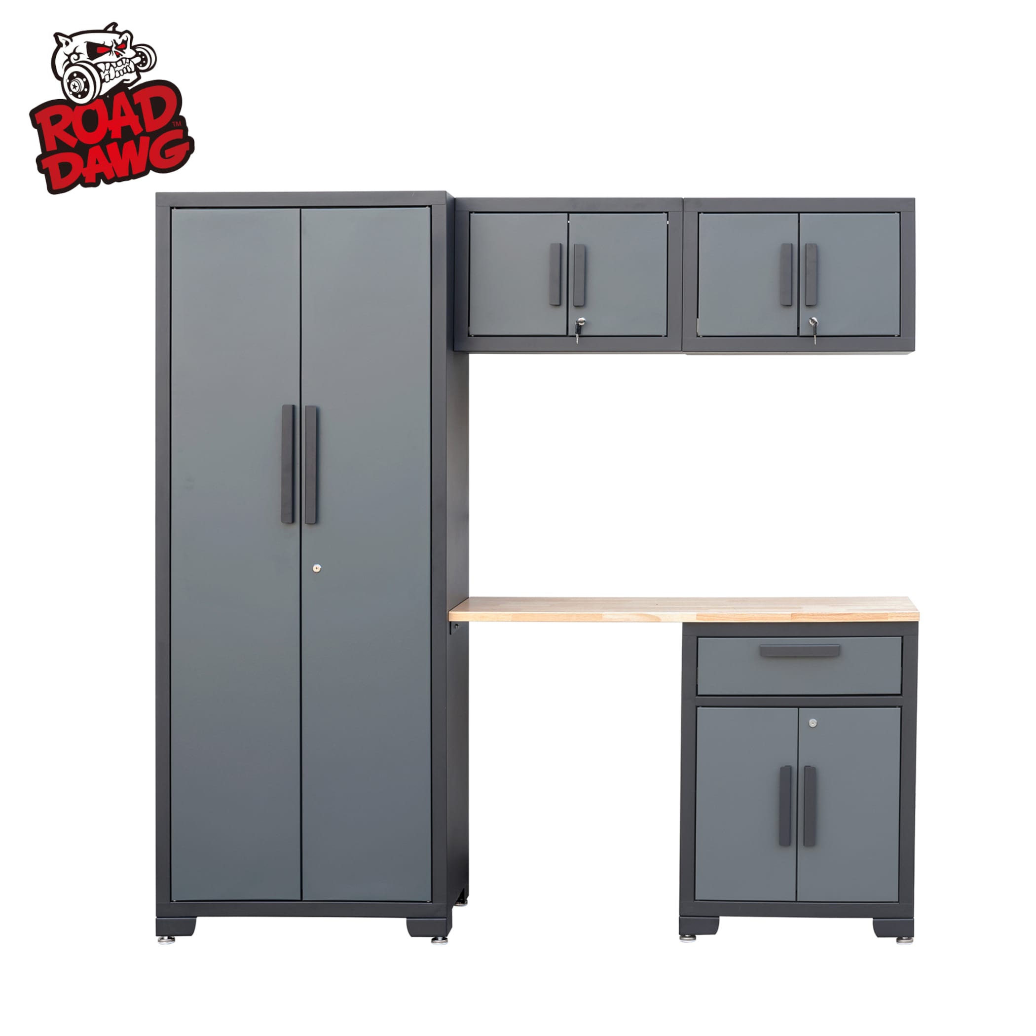 Sistema de almacenamiento para garaje ROAD DAWG 76.8 pulgadas de ancho x 75.98 pulgadas de alto x 18.6 pulgadas de profundidad con 5 gabinetes en acero gris (GSC005PCL)