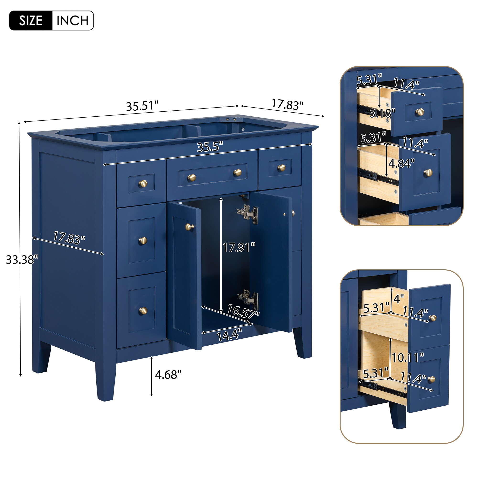 Gabinete de almacenamiento independiente de utilidad azul de MDF ZAKLOOP 17.83 pulgadas de ancho x 33.38 pulgadas de alto XU1422S0000719