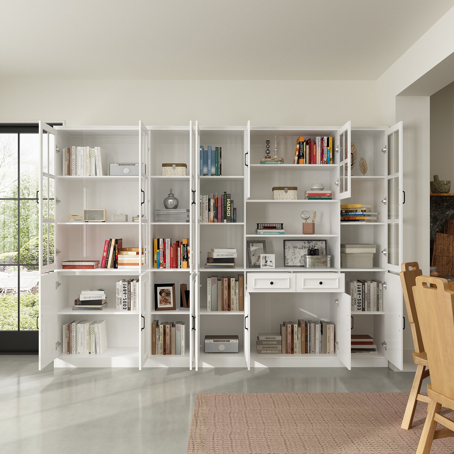 Gabinete de Almacenamiento Utilitario Independiente en MDF Blanco FUFU&GAGA 110.2-Pulgadas Ancho x 78.7-Pulgadas Alto LJY-KF020320+321