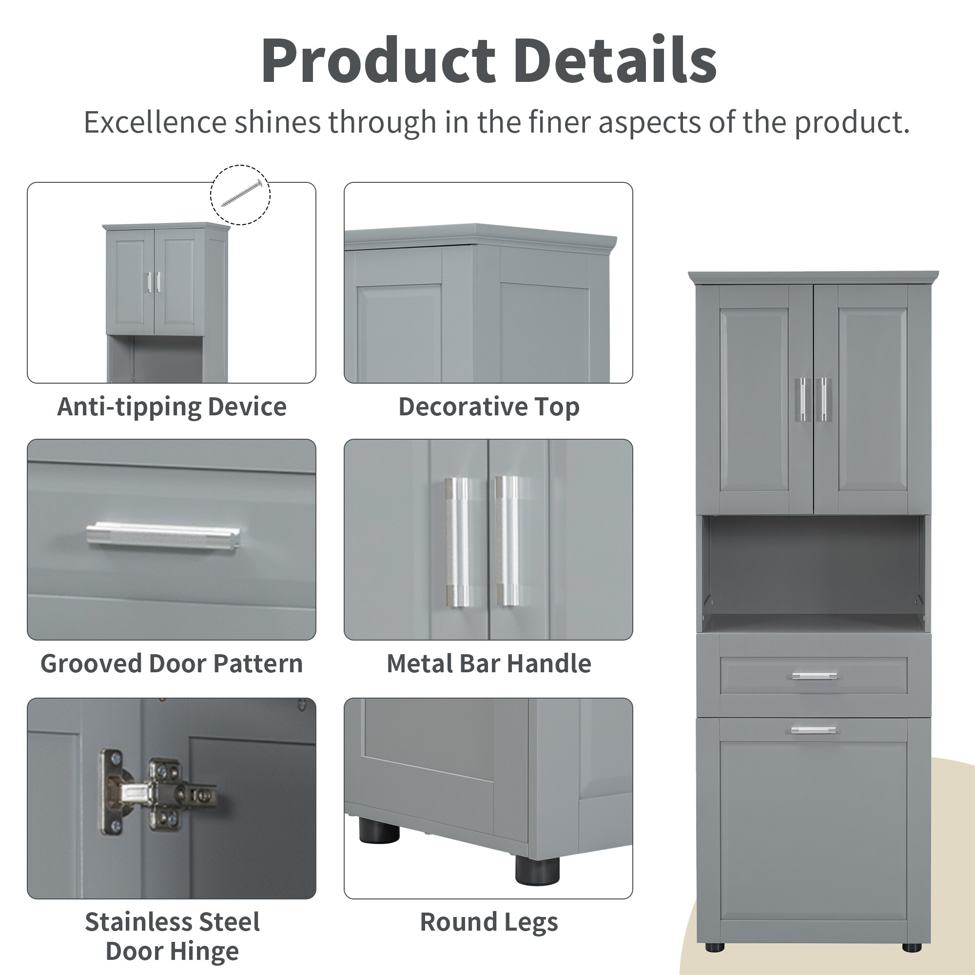 Gabinete de almacenamiento utilitario independiente gris de MDF ZAKLOOP de 16.29 pulgadas de ancho x 69.92 pulgadas de alto XU42242604
