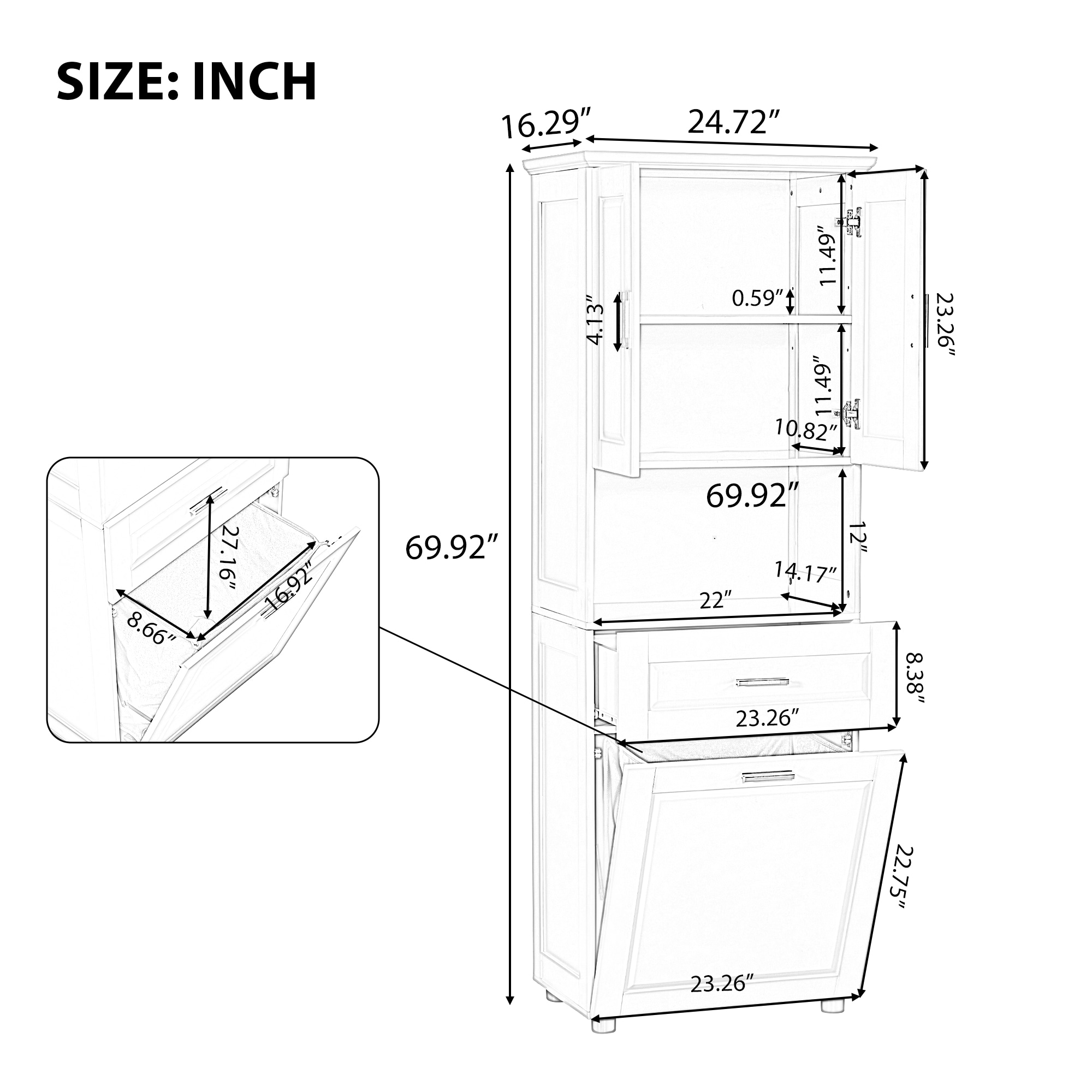 Gabinete de almacenamiento utilitario independiente gris de MDF ZAKLOOP de 16.29 pulgadas de ancho x 69.92 pulgadas de alto XU42242604