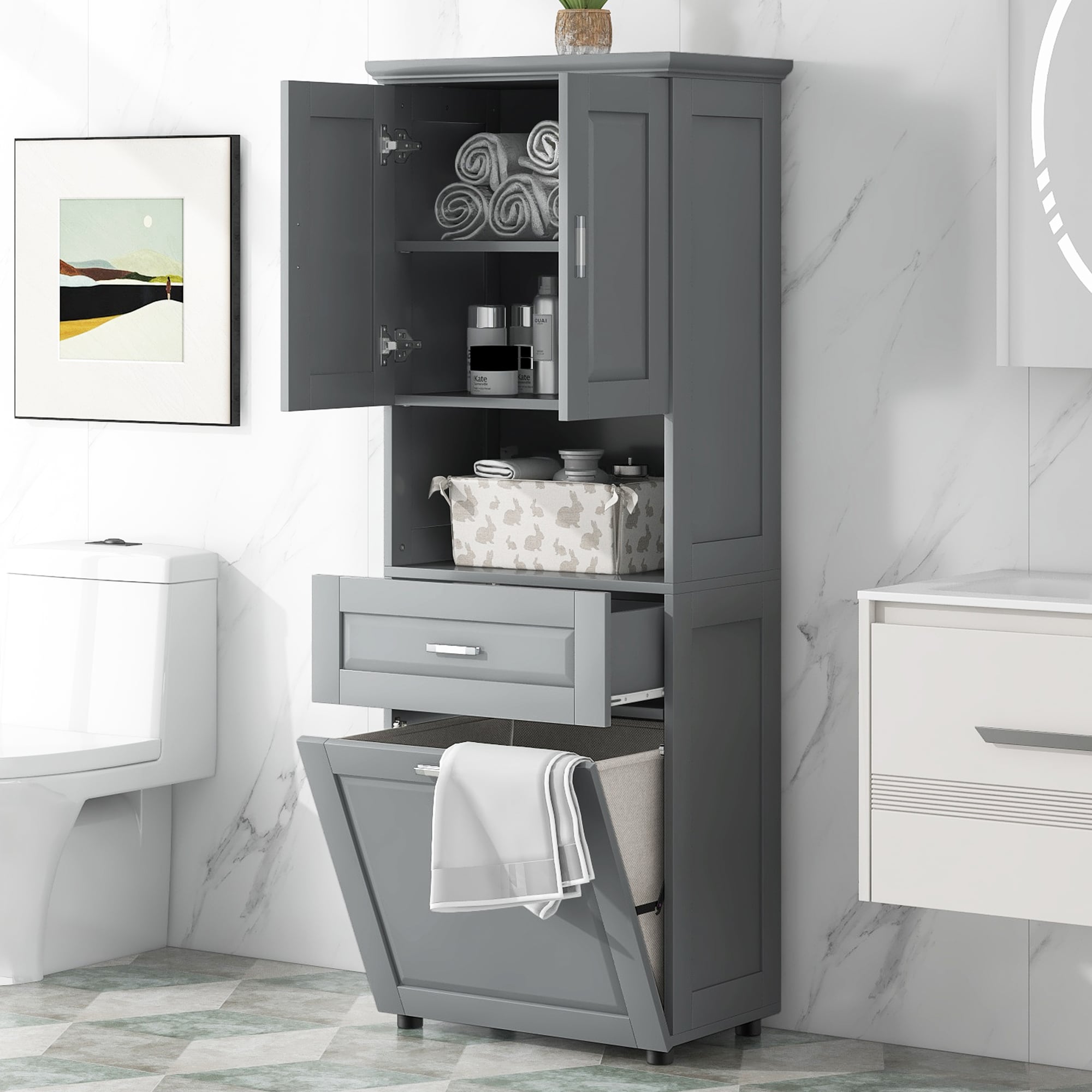 Gabinete de almacenamiento utilitario independiente gris de MDF ZAKLOOP de 16.29 pulgadas de ancho x 69.92 pulgadas de alto XU42242604