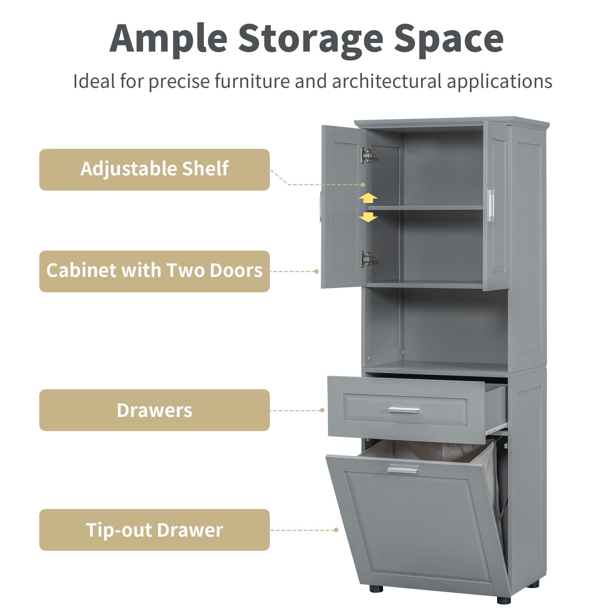 Gabinete de almacenamiento utilitario independiente gris de MDF ZAKLOOP de 16.29 pulgadas de ancho x 69.92 pulgadas de alto XU42242604