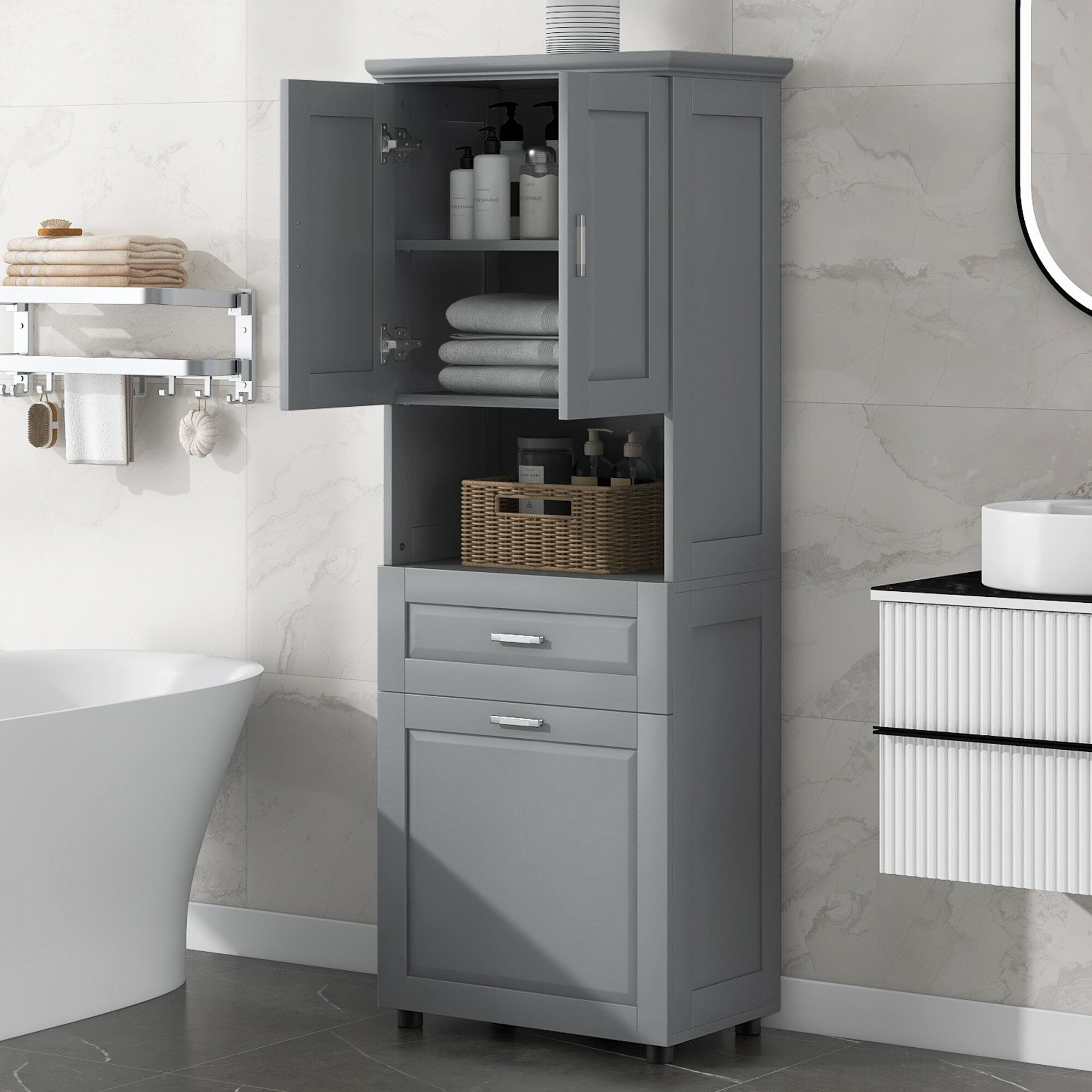 Gabinete de almacenamiento utilitario independiente gris de MDF ZAKLOOP de 16.29 pulgadas de ancho x 69.92 pulgadas de alto XU42242604