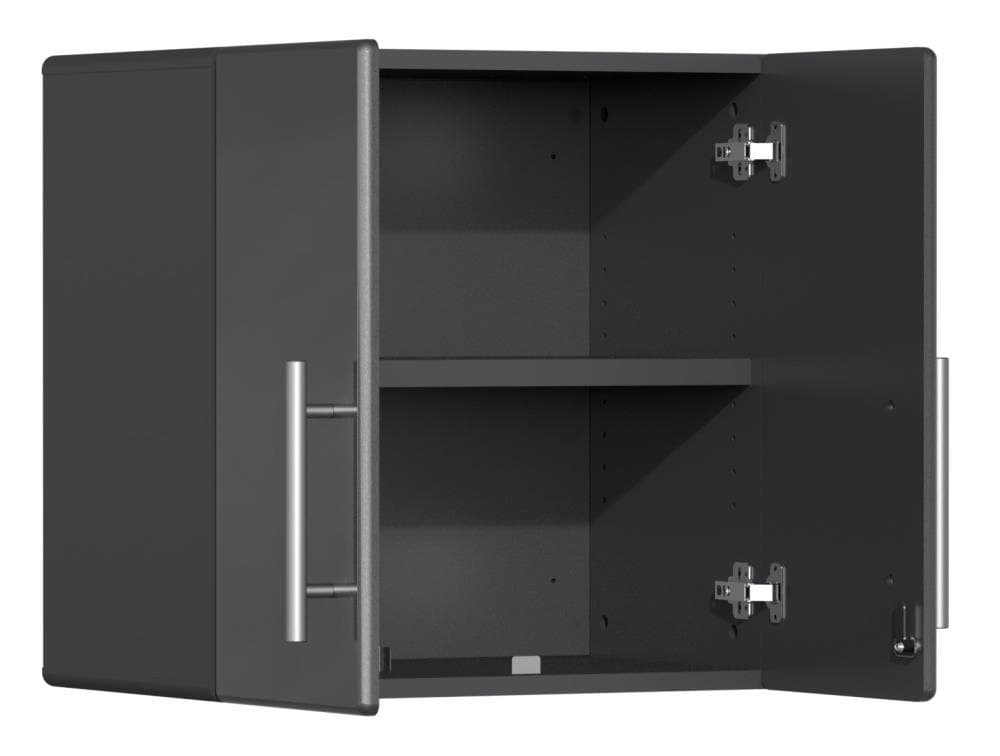 Sistema de almacenamiento para garaje Ulti-MATE 82.7 pulgadas de ancho x 80 pulgadas de alto x 21 pulgadas de profundidad con 5 gabinetes de madera compuesta, frente metálico de color gris grafito sobre caja gris - Modelo UG22050G