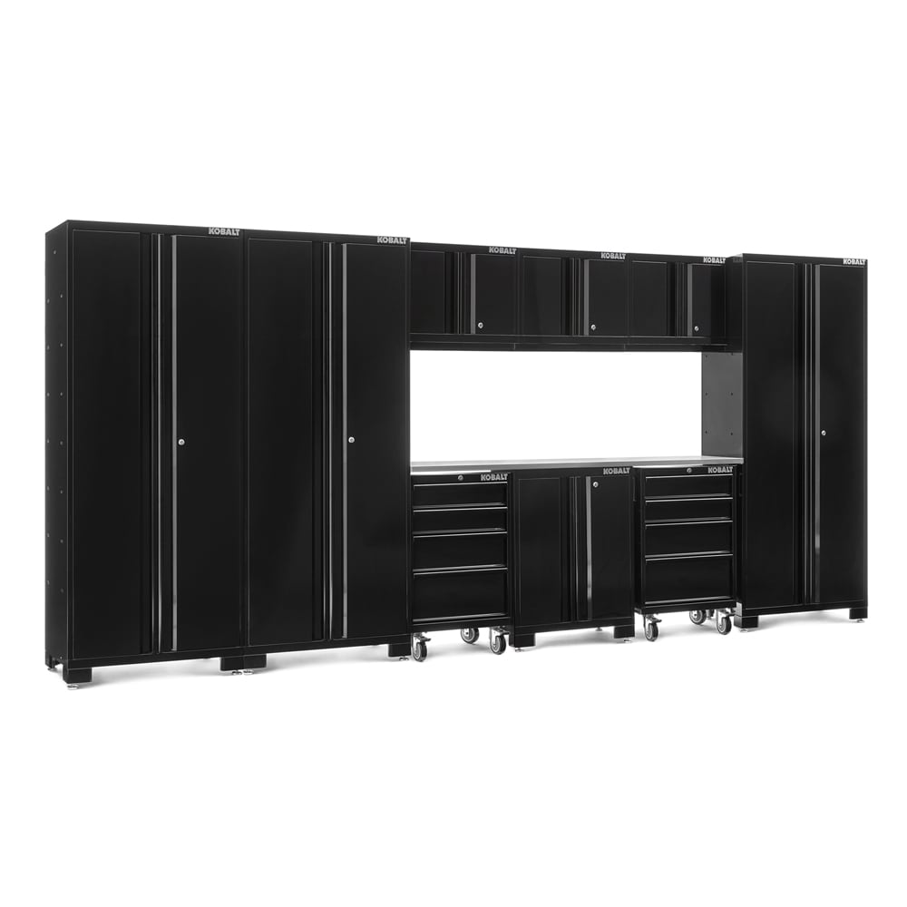 Sistema de almacenamiento para garage de acero negro Kobalt de 162 pulgadas de ancho x 76 pulgadas de alto x 18 pulgadas de profundidad con 9 gabinetes: 53968