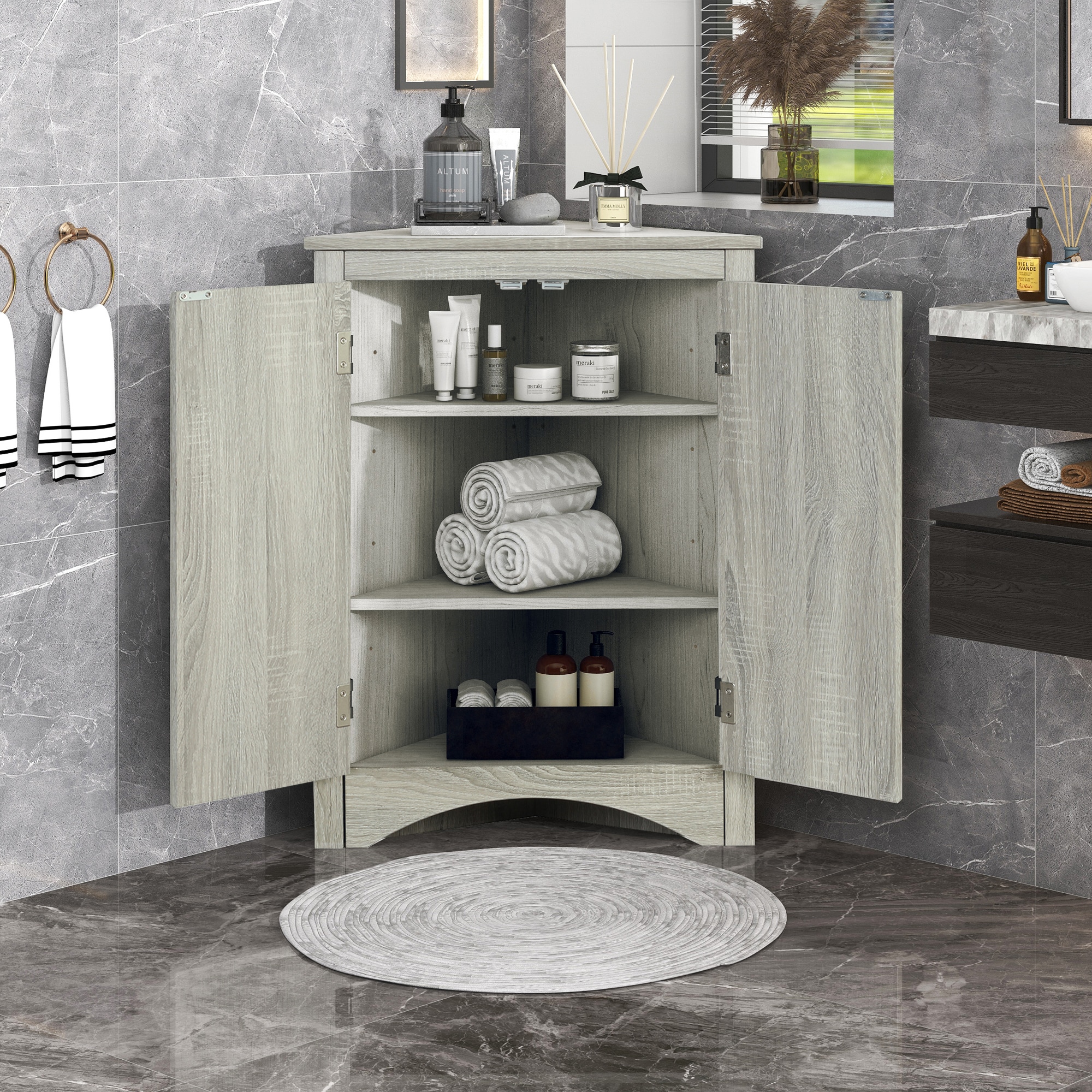 Gabinete de almacenamiento de utilidad montado en la pared de roble MDF Siavonce de 17 pulgadas de ancho x 32 pulgadas de alto FZ66962