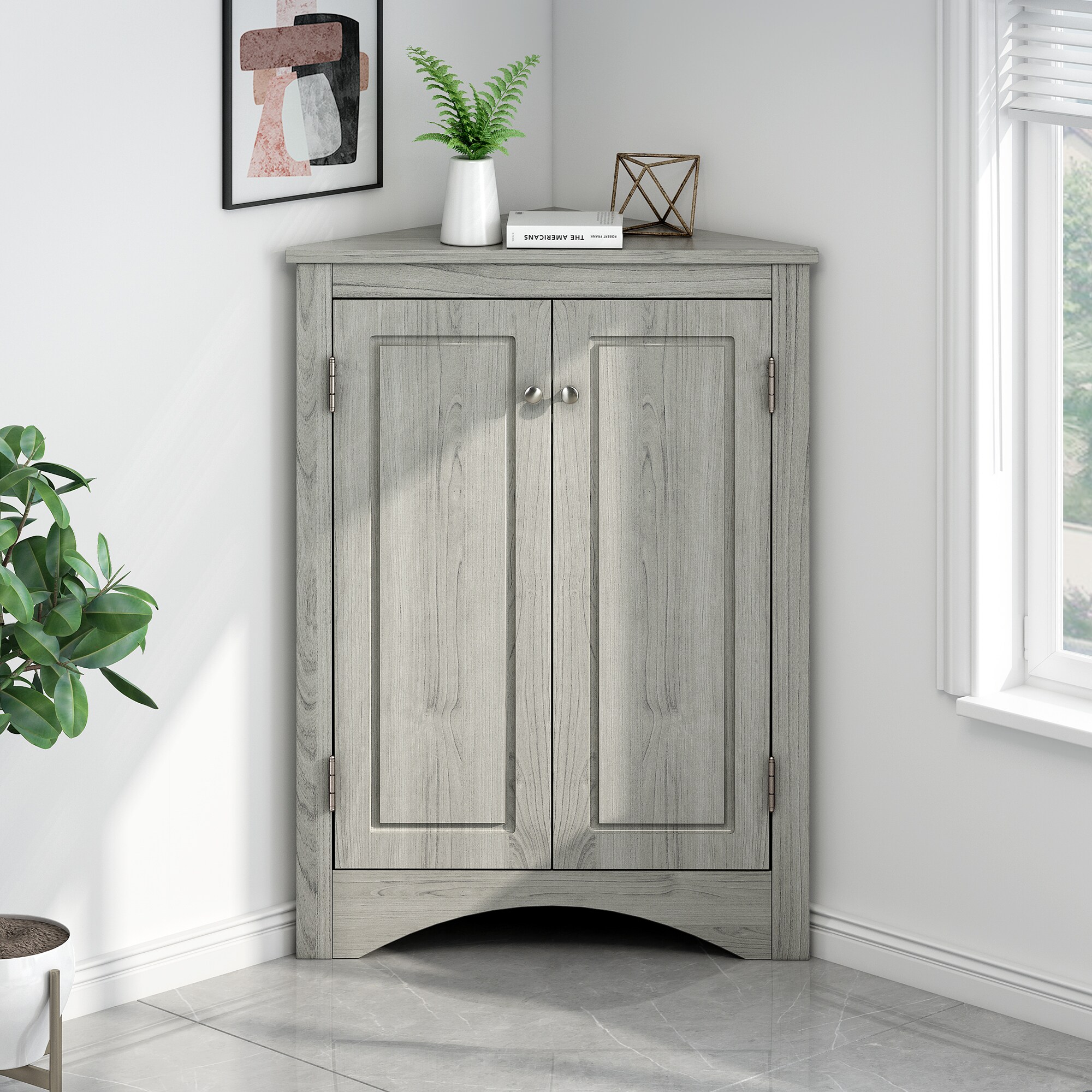 Gabinete de almacenamiento de utilidad montado en la pared de roble MDF Siavonce de 17 pulgadas de ancho x 32 pulgadas de alto FZ66962