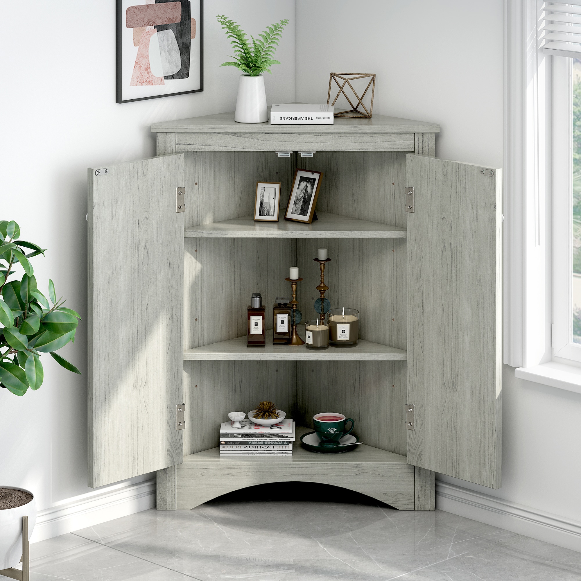 Gabinete de almacenamiento de utilidad montado en la pared de roble MDF Siavonce de 17 pulgadas de ancho x 32 pulgadas de alto FZ66962