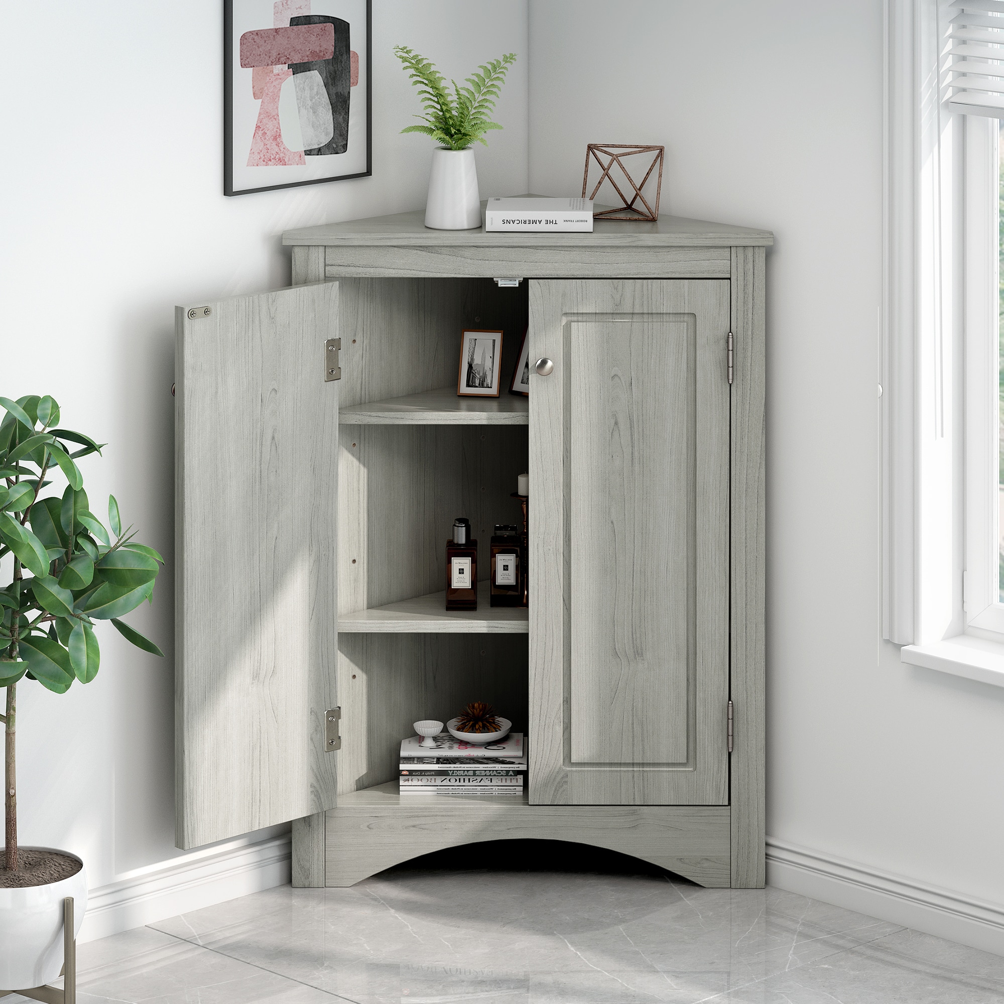 Gabinete de almacenamiento de utilidad montado en la pared de roble MDF Siavonce de 17 pulgadas de ancho x 32 pulgadas de alto FZ66962
