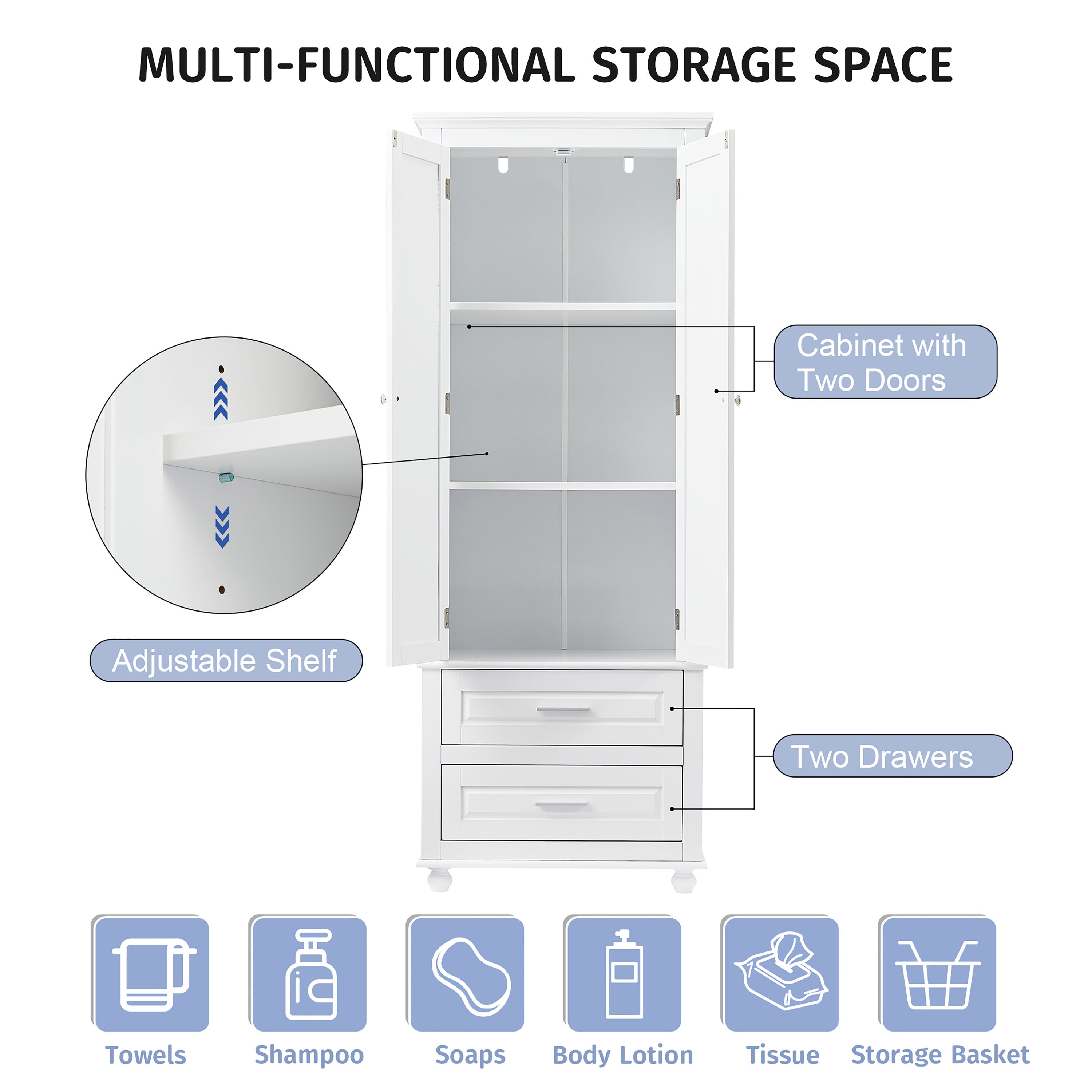 Gabinete de almacenamiento utilitario montado en la pared blanco de compuesto de madera de 15.7 pulgadas de ancho x 62.5 pulgadas de alto ModernLuxe L-WF299284AAK
