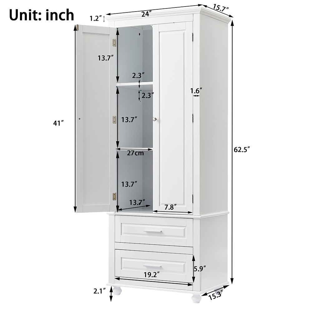 Gabinete de almacenamiento utilitario montado en la pared blanco de compuesto de madera de 15.7 pulgadas de ancho x 62.5 pulgadas de alto ModernLuxe L-WF299284AAK