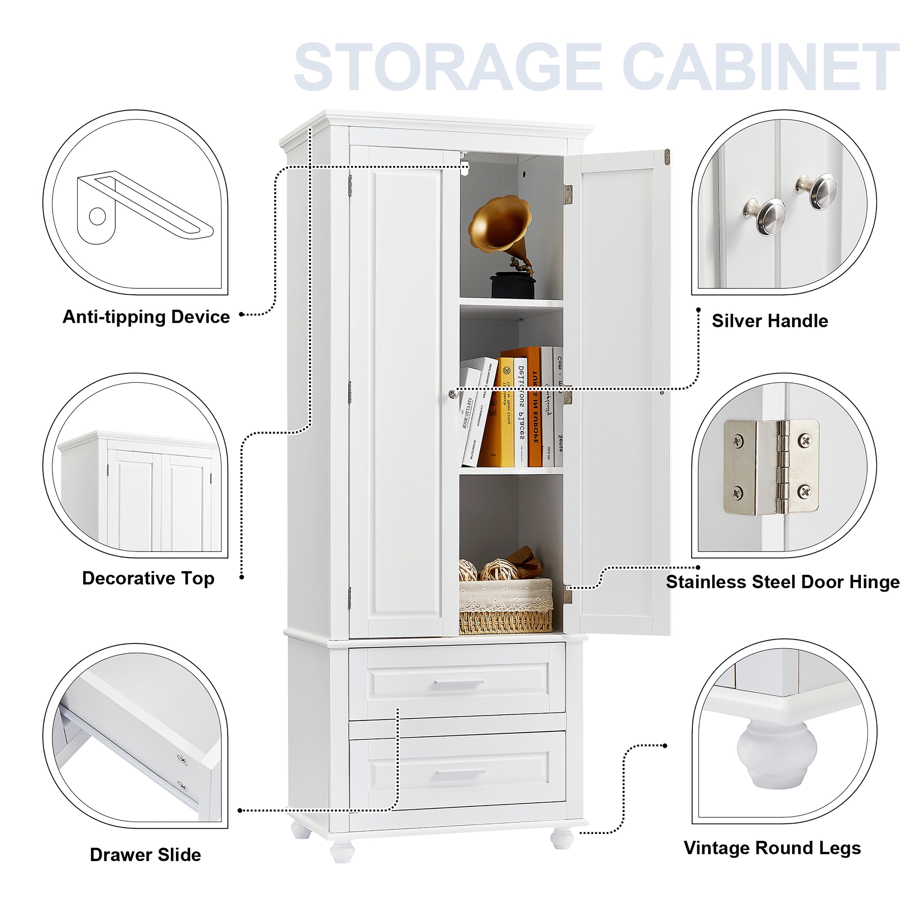 Gabinete de almacenamiento utilitario montado en la pared blanco de compuesto de madera de 15.7 pulgadas de ancho x 62.5 pulgadas de alto ModernLuxe L-WF299284AAK