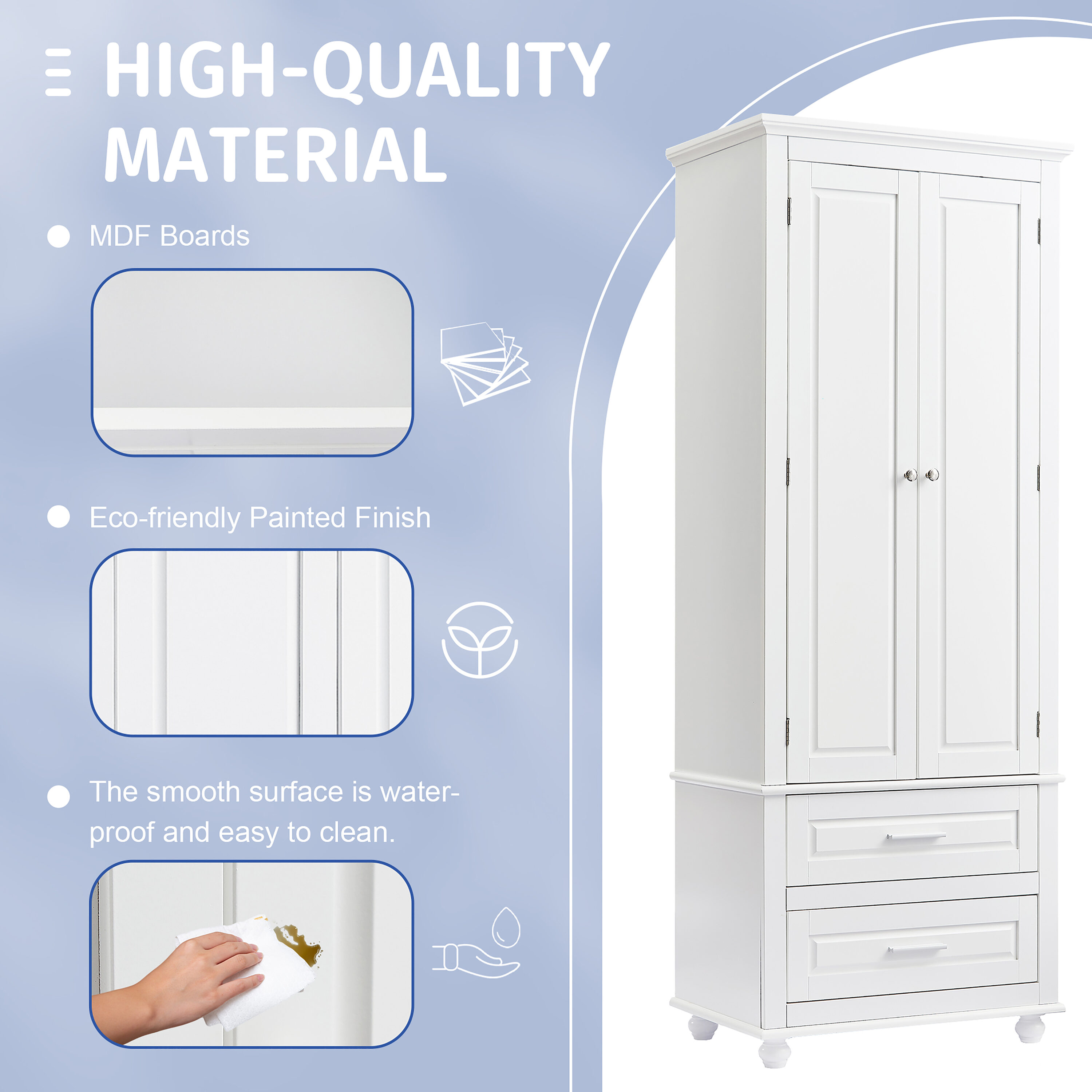 Gabinete de almacenamiento utilitario montado en la pared blanco de compuesto de madera de 15.7 pulgadas de ancho x 62.5 pulgadas de alto ModernLuxe L-WF299284AAK
