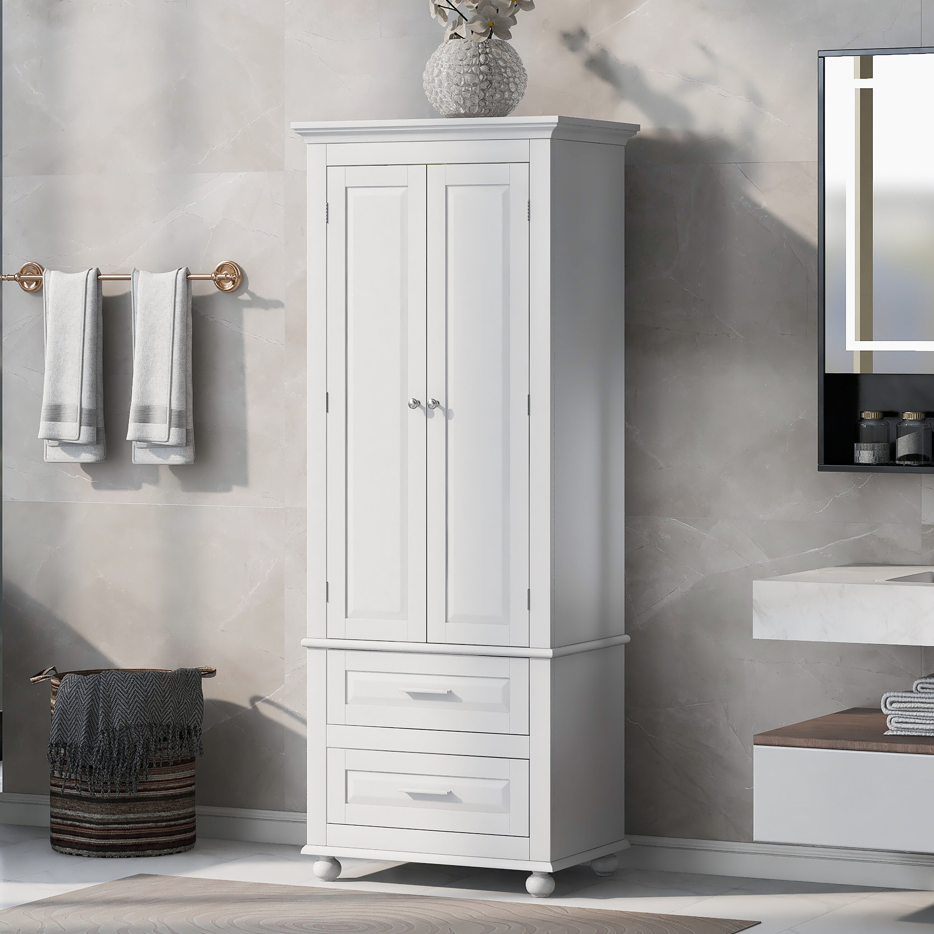 Gabinete de almacenamiento utilitario montado en la pared blanco de compuesto de madera de 15.7 pulgadas de ancho x 62.5 pulgadas de alto ModernLuxe L-WF299284AAK