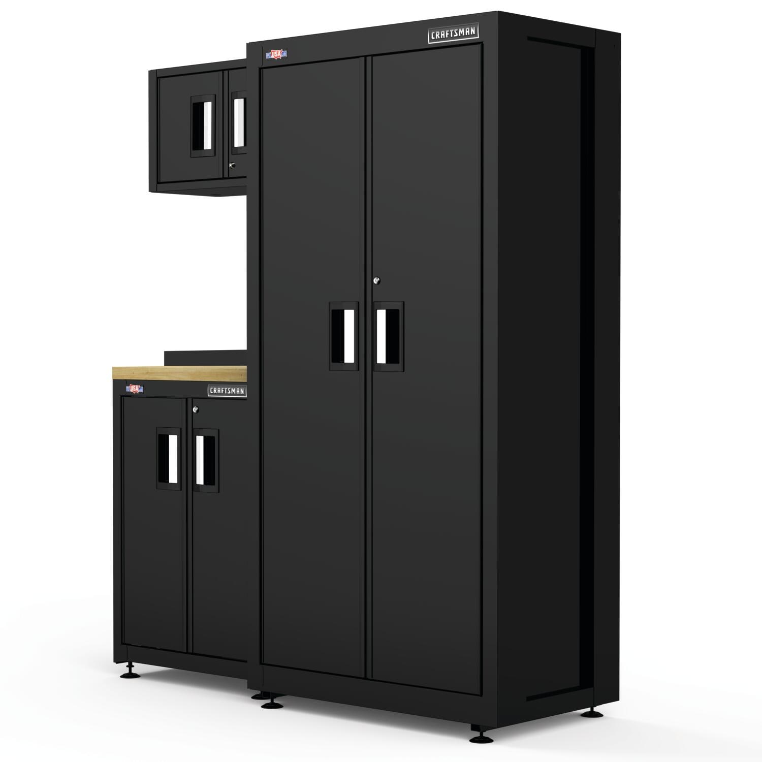 Sistema de almacenamiento para garaje de acero negro/suave CRAFTSMAN de 62.75 pulgadas de ancho x 74 pulgadas de alto x 21.5 pulgadas de profundidad con 3 gabinetes CMST98241BK
