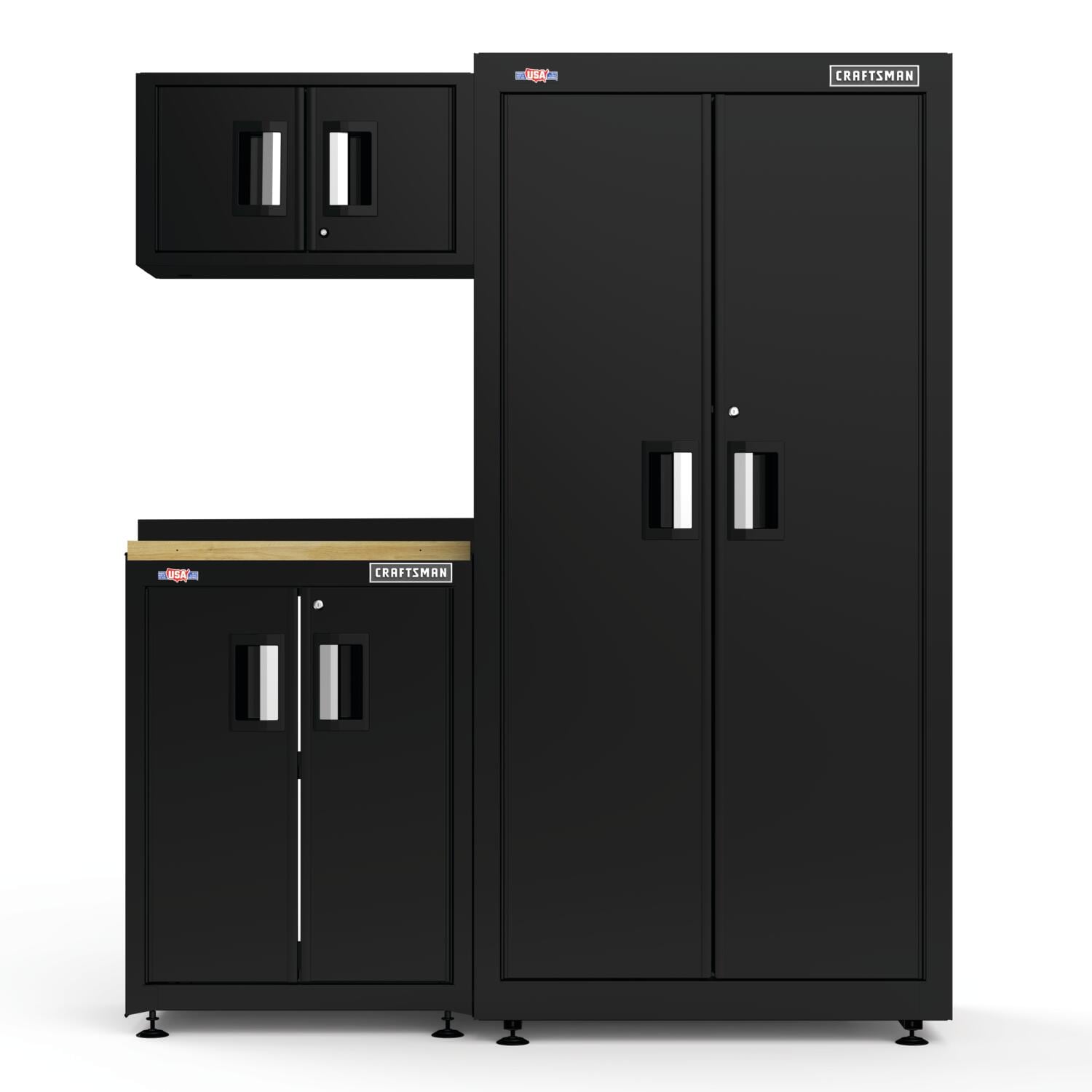 Sistema de almacenamiento para garaje de acero negro/suave CRAFTSMAN de 62.75 pulgadas de ancho x 74 pulgadas de alto x 21.5 pulgadas de profundidad con 3 gabinetes CMST98241BK