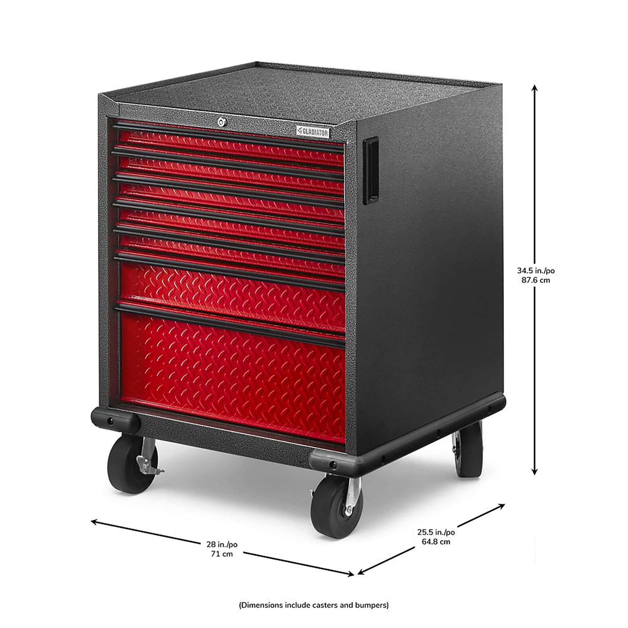 Gabinete de garaje independiente de acero en rojo Gladiator Premier Wall GearBox de 28 pulgadas de ancho x 34.5 pulgadas de alto x 25.5 pulgadas de profundidad