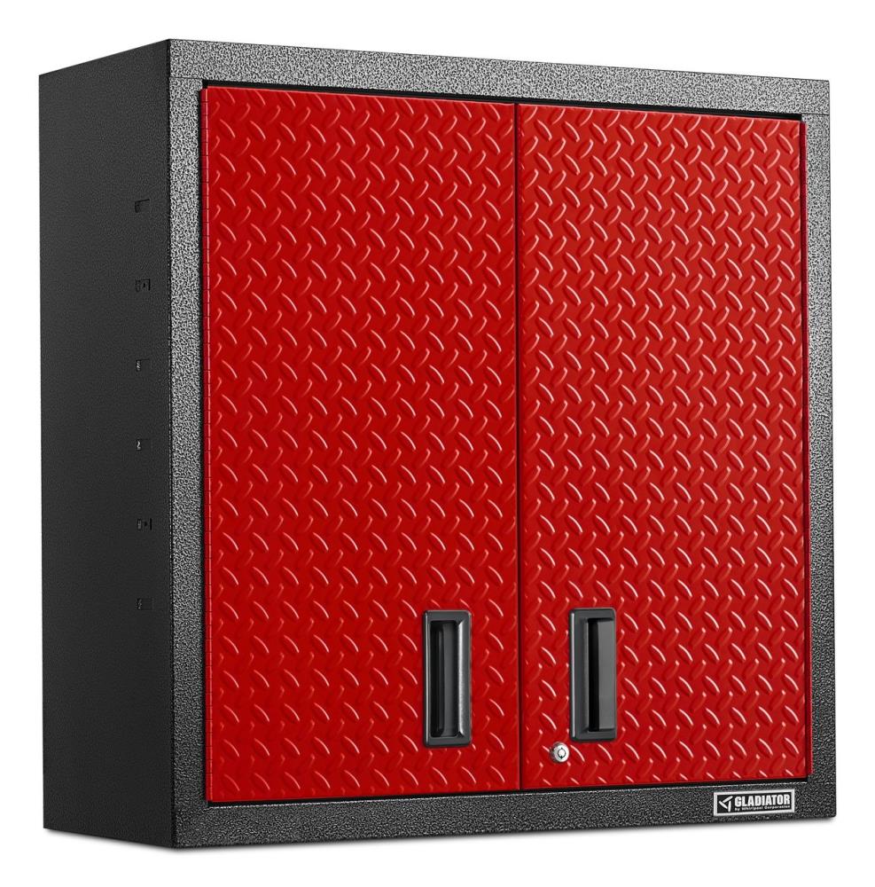 Gabinete de pared montado en la pared Gladiator Premier Wall GearBox de acero de 30 pulgadas de ancho x 30 pulgadas de alto x 12 pulgadas de profundidad en rojo GAWG302DDR.