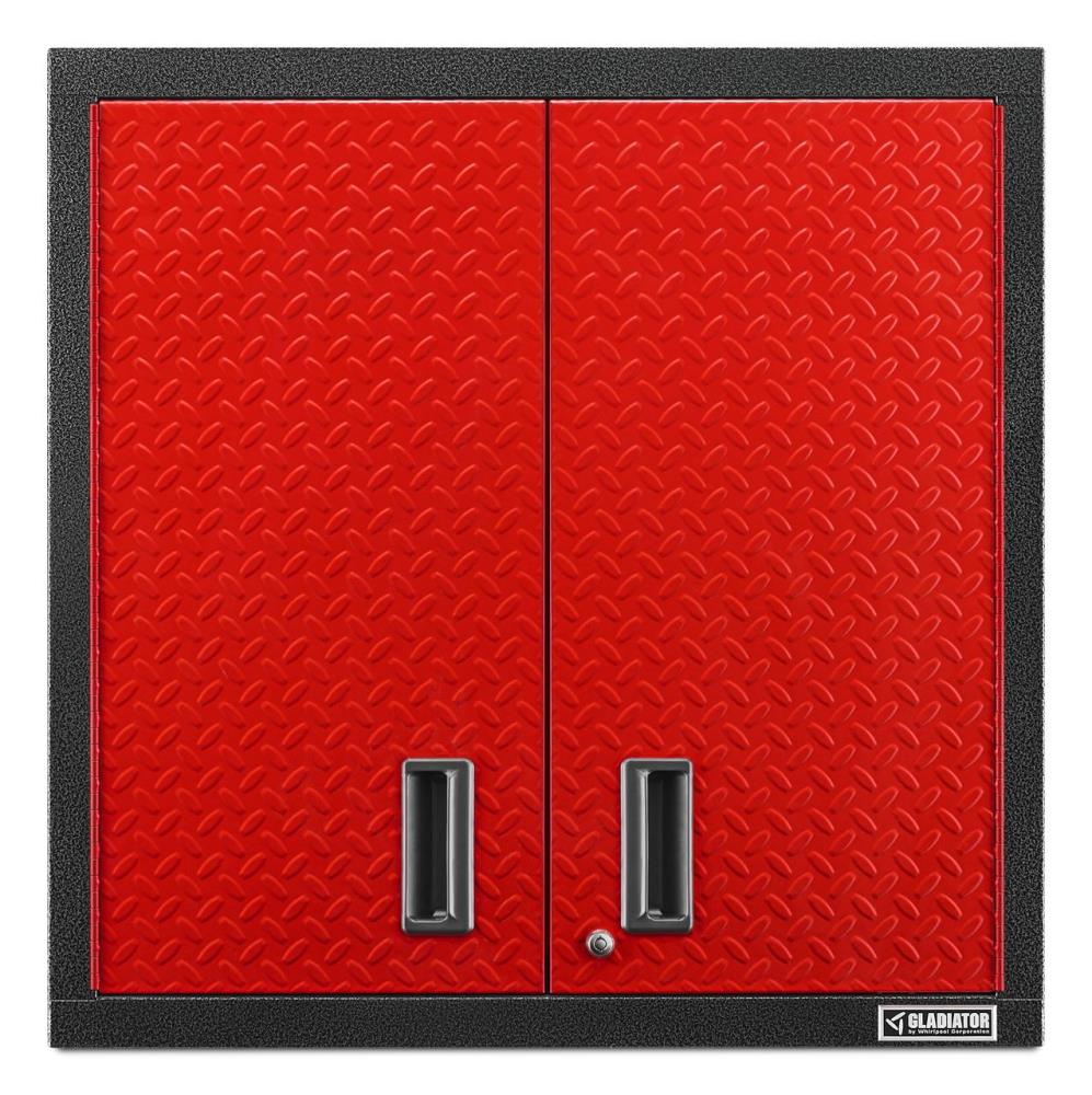 Gabinete de pared montado en la pared Gladiator Premier Wall GearBox de acero de 30 pulgadas de ancho x 30 pulgadas de alto x 12 pulgadas de profundidad en rojo GAWG302DDR.