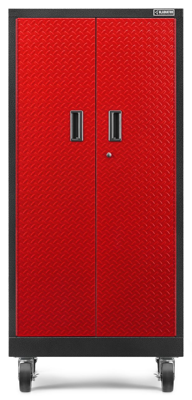 Gabinete de garaje de acero, independiente o montado en la pared, en rojo, Gladiator Premier Tall GearBox 30.0 pulgadas de ancho x 65.25 pulgadas de alto x 18.0 pulgadas de profundidad.
