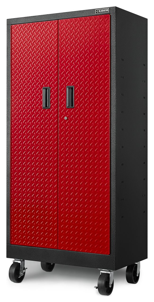 Gabinete de garaje de acero, independiente o montado en la pared, en rojo, Gladiator Premier Tall GearBox 30.0 pulgadas de ancho x 65.25 pulgadas de alto x 18.0 pulgadas de profundidad.