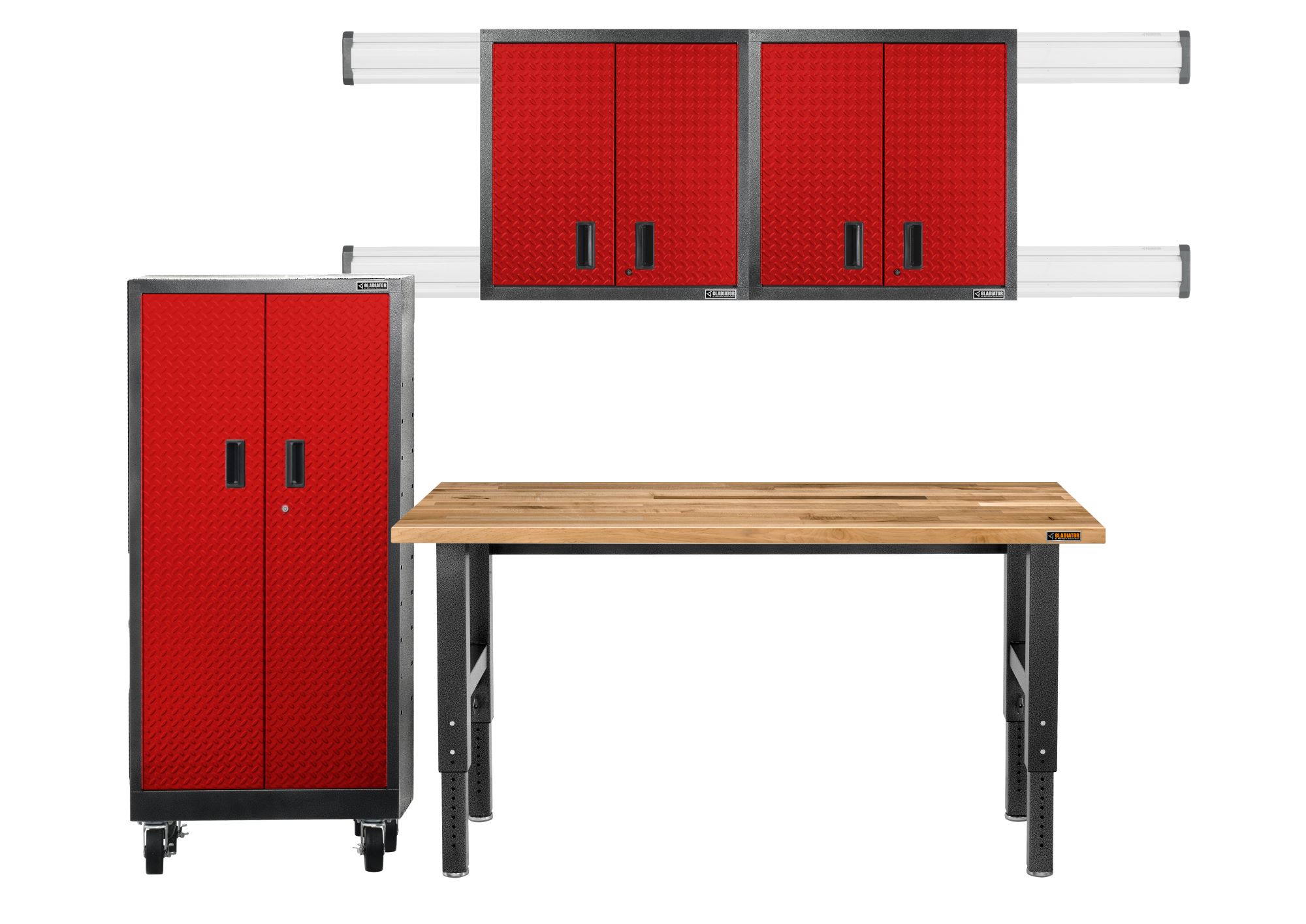 Gabinete de garaje de acero, independiente o montado en la pared, en rojo, Gladiator Premier Tall GearBox 30.0 pulgadas de ancho x 65.25 pulgadas de alto x 18.0 pulgadas de profundidad.