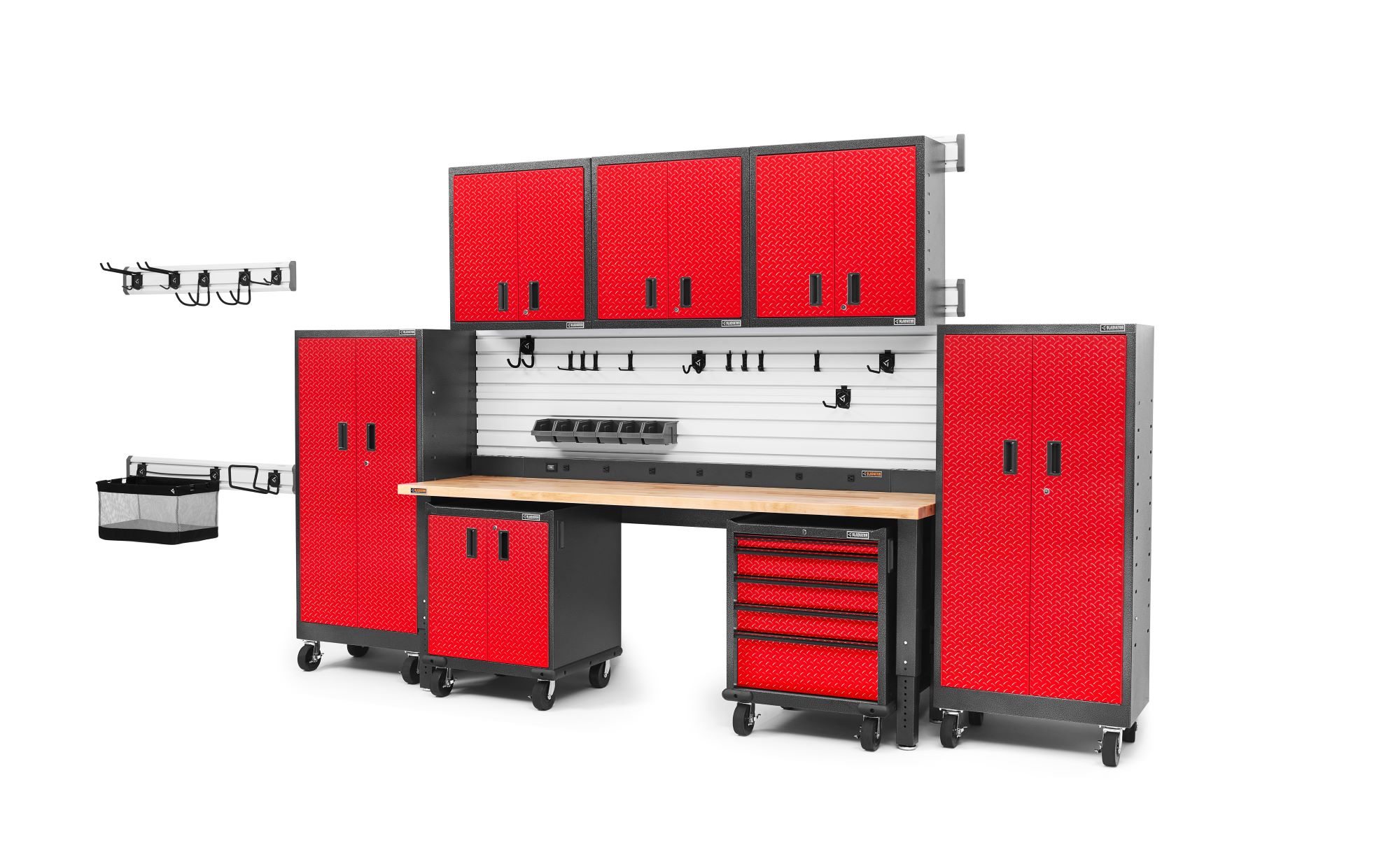 Gabinete de garaje de acero, independiente o montado en la pared, en rojo, Gladiator Premier Tall GearBox 30.0 pulgadas de ancho x 65.25 pulgadas de alto x 18.0 pulgadas de profundidad.
