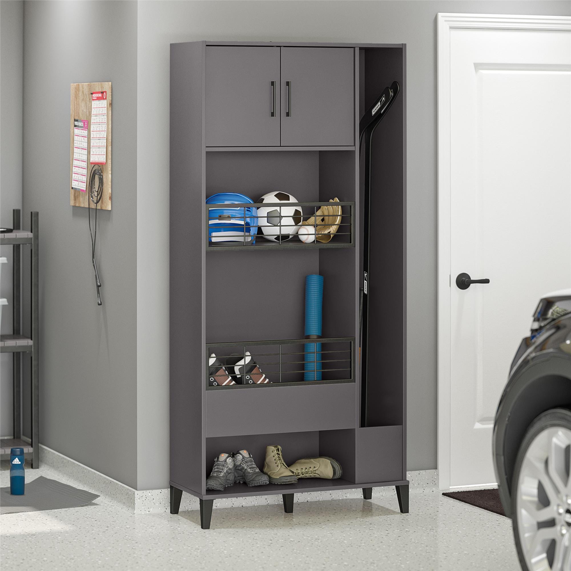 Gabinete de almacenamiento de utilidad independiente Graphite de aglomerado Ameriwood Home Amplus 35.67 pulgadas de ancho x 76.65 pulgadas de alto DE53529