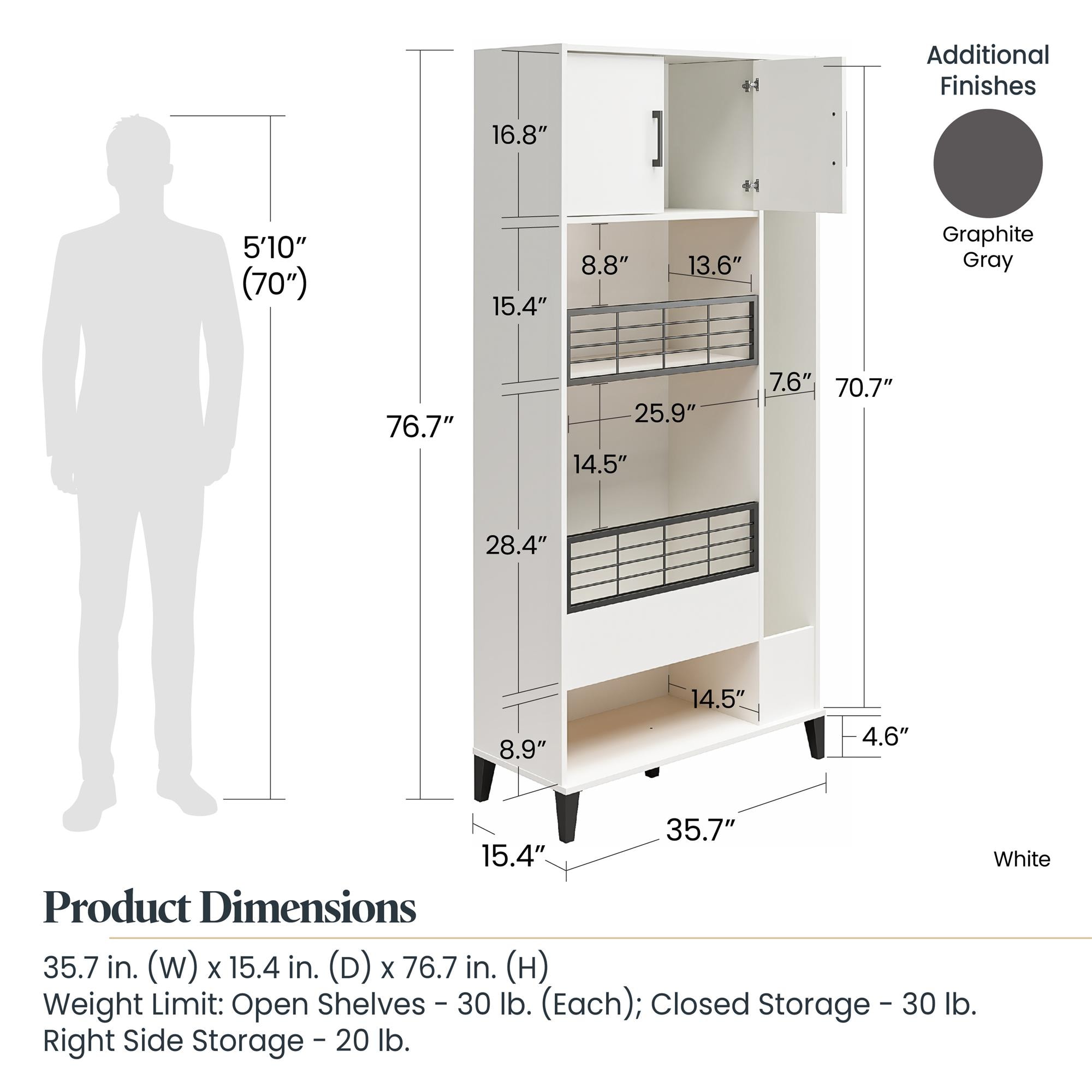 Gabinete de almacenamiento de utilidad independiente Graphite de aglomerado Ameriwood Home Amplus 35.67 pulgadas de ancho x 76.65 pulgadas de alto DE53529