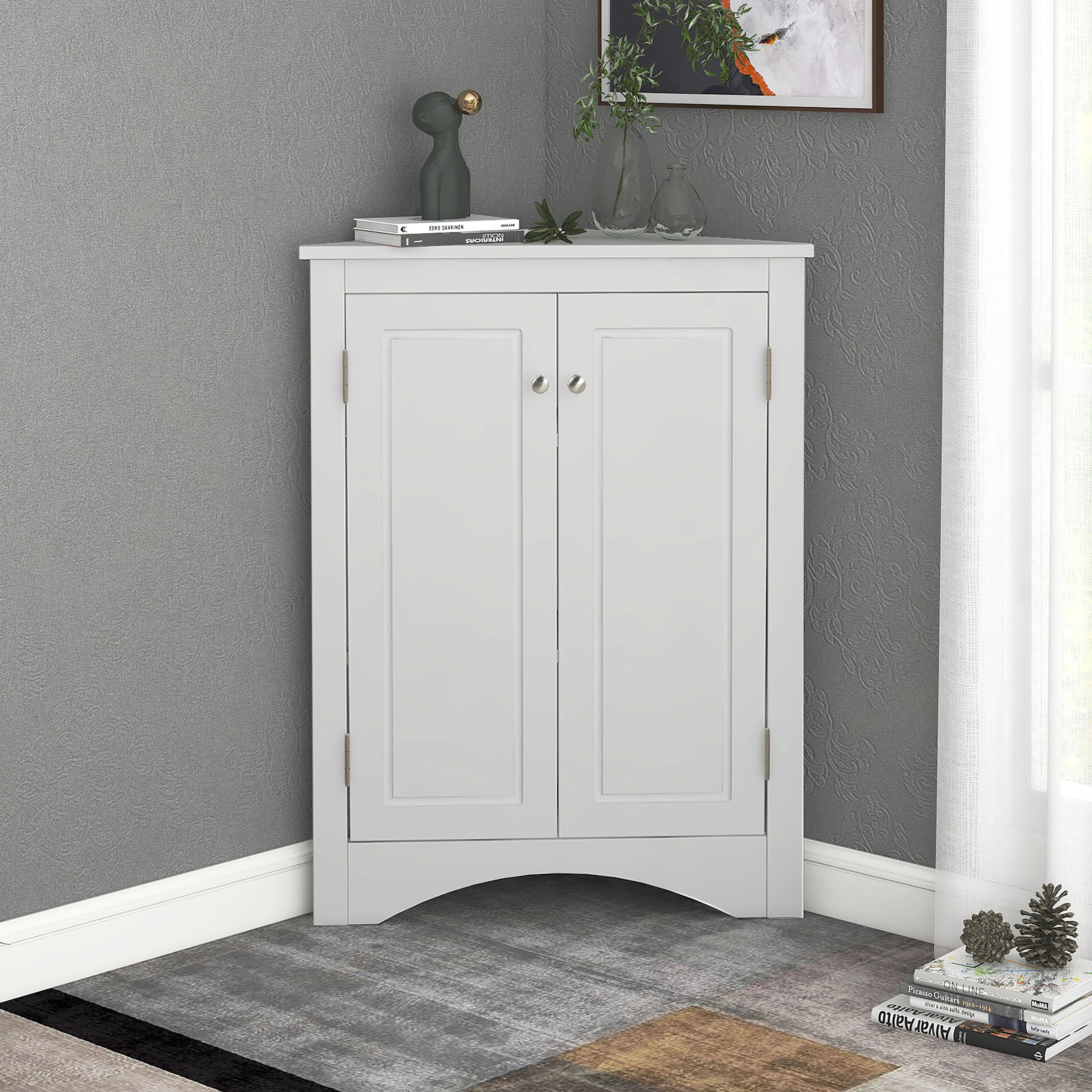 Gabinete de almacenamiento utilitario montado en la pared de composite de madera blanco ModernLuxe de 17.2 pulgadas de ancho x 31.5 pulgadas de alto L-WF291467AAK