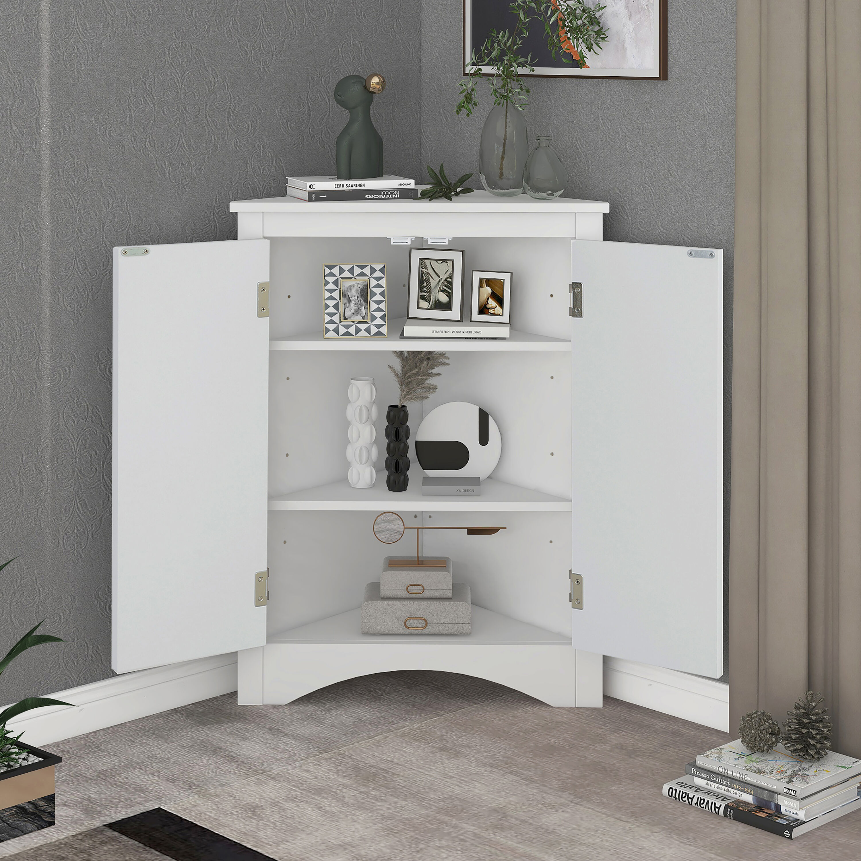 Gabinete de almacenamiento utilitario montado en la pared de composite de madera blanco ModernLuxe de 17.2 pulgadas de ancho x 31.5 pulgadas de alto L-WF291467AAK