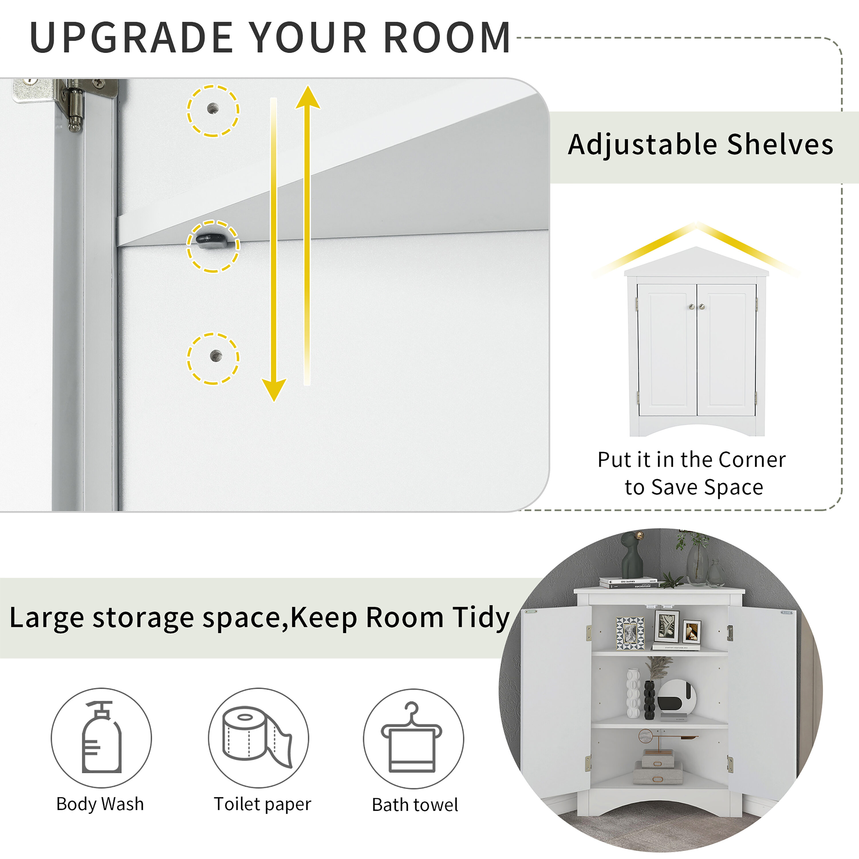 Gabinete de almacenamiento utilitario montado en la pared de composite de madera blanco ModernLuxe de 17.2 pulgadas de ancho x 31.5 pulgadas de alto L-WF291467AAK