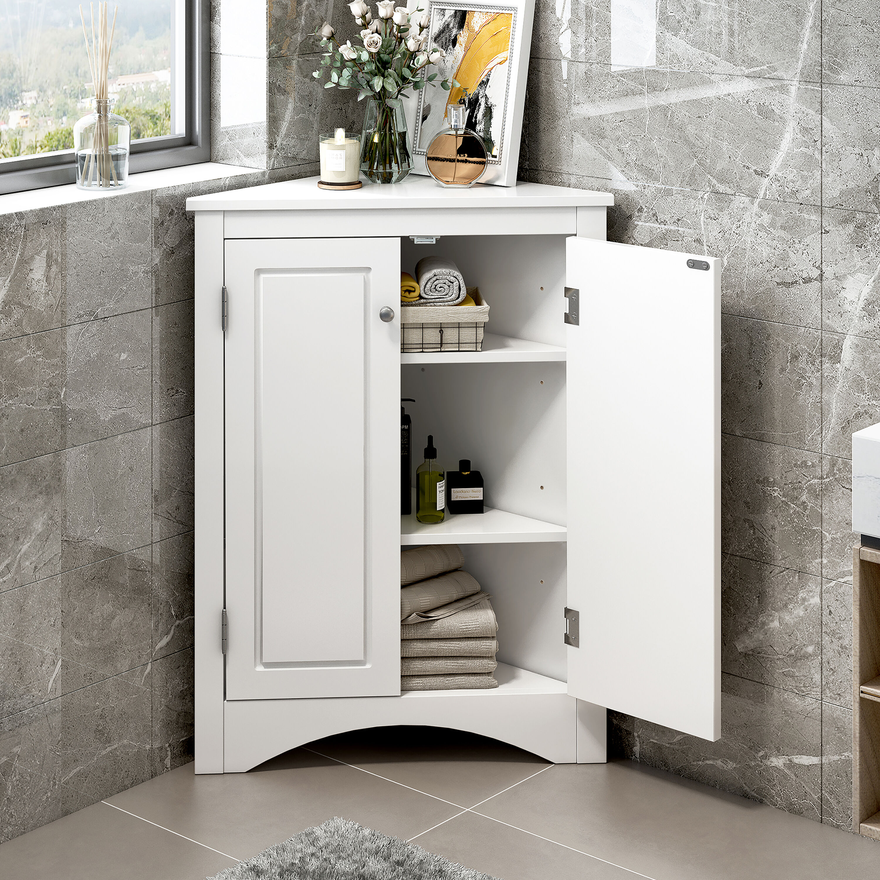 Gabinete de almacenamiento utilitario montado en la pared de composite de madera blanco ModernLuxe de 17.2 pulgadas de ancho x 31.5 pulgadas de alto L-WF291467AAK