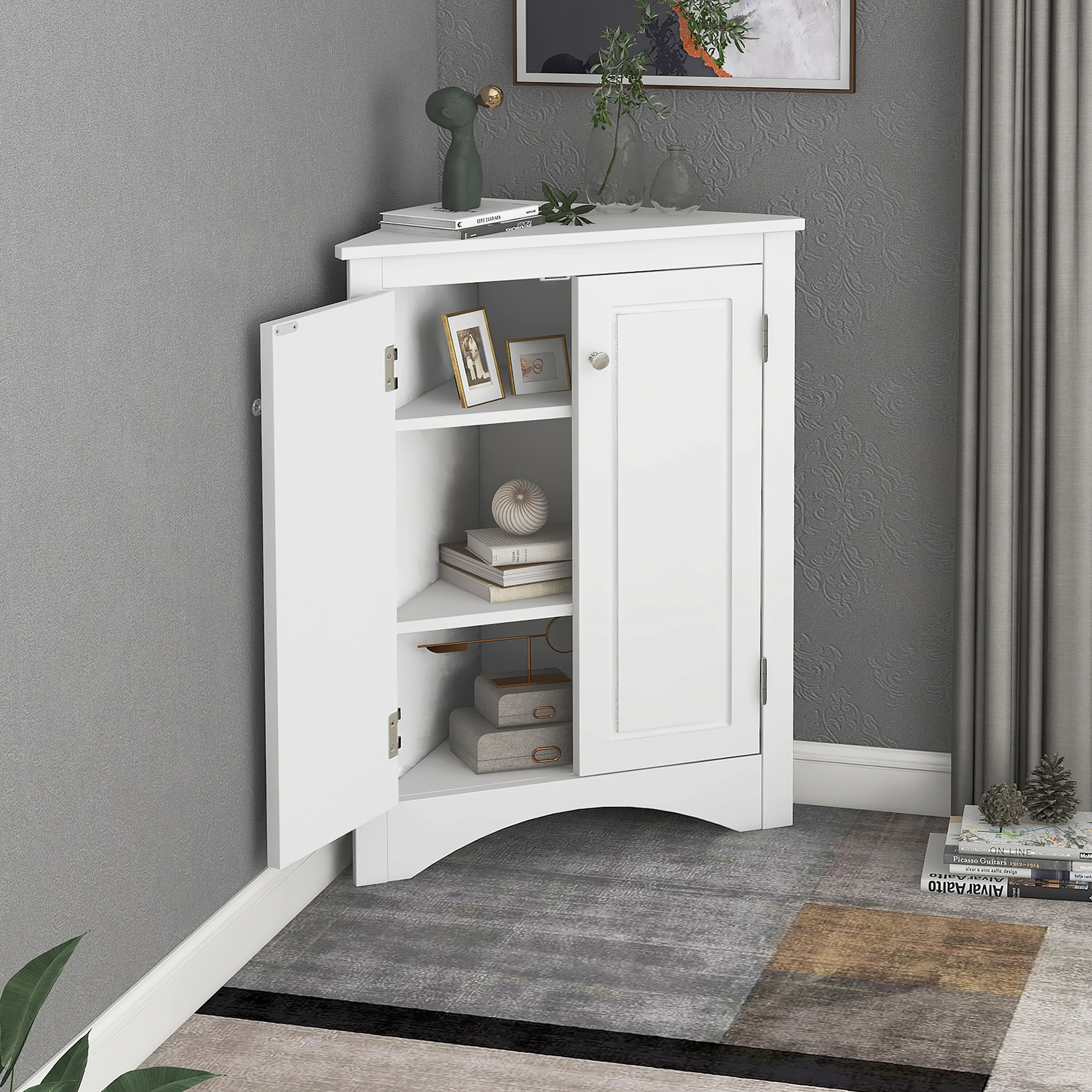 Gabinete de almacenamiento utilitario montado en la pared de composite de madera blanco ModernLuxe de 17.2 pulgadas de ancho x 31.5 pulgadas de alto L-WF291467AAK
