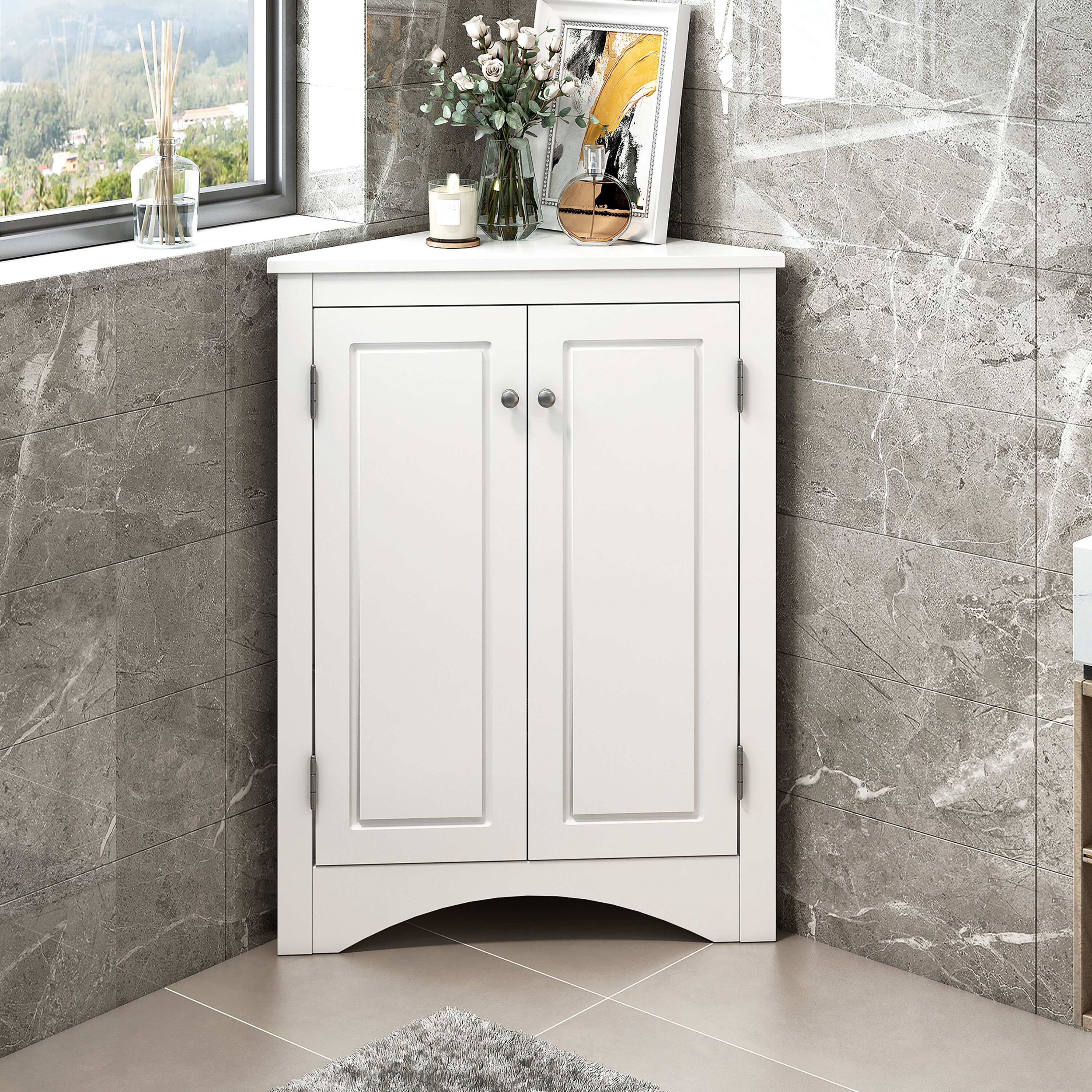 Gabinete de almacenamiento utilitario montado en la pared de composite de madera blanco ModernLuxe de 17.2 pulgadas de ancho x 31.5 pulgadas de alto L-WF291467AAK