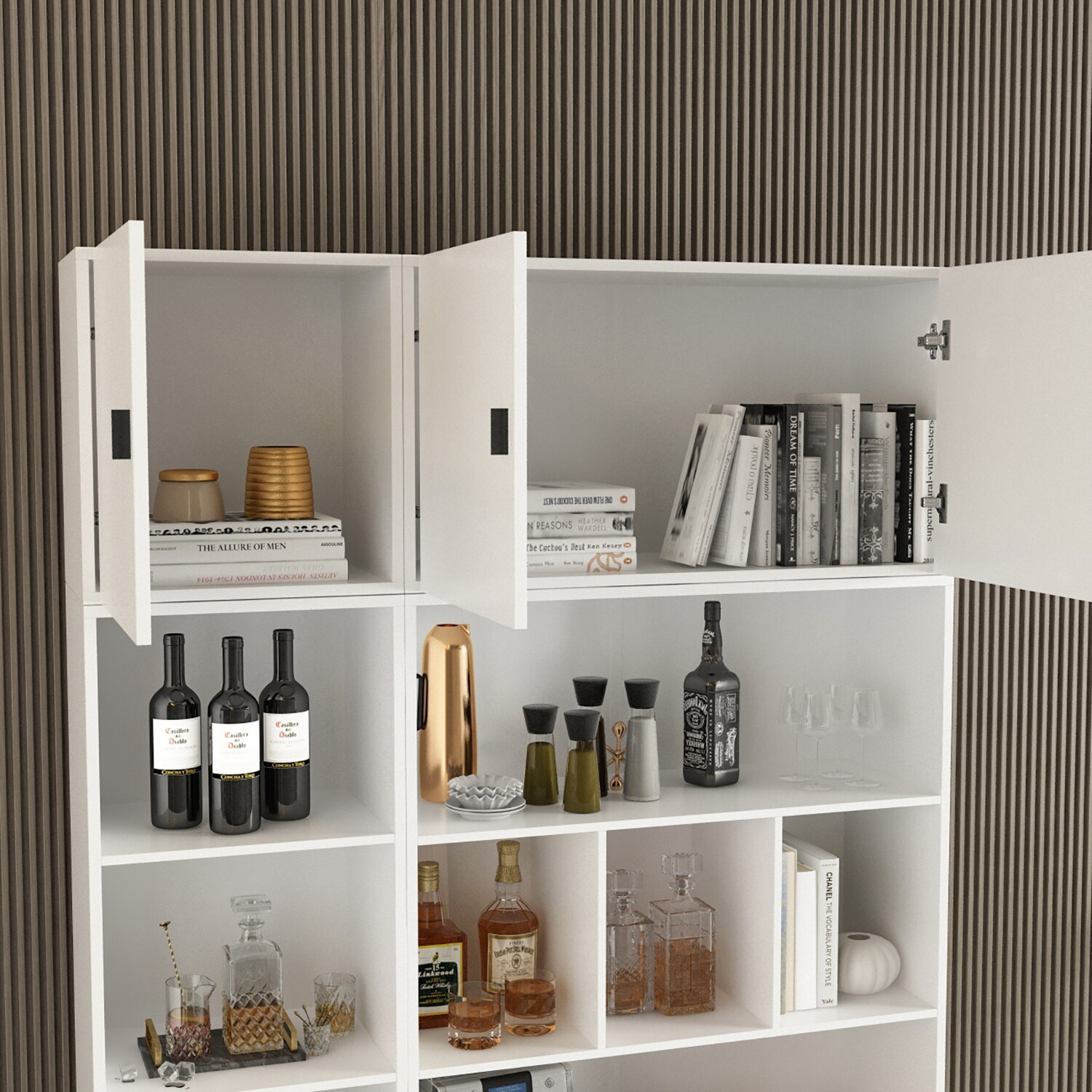 Gabinete de almacenamiento utilitario independiente de MDF blanco FUFU&GAGA de 47.2 pulgadas de ancho x 87.7 pulgadas de alto KF210157+159+163