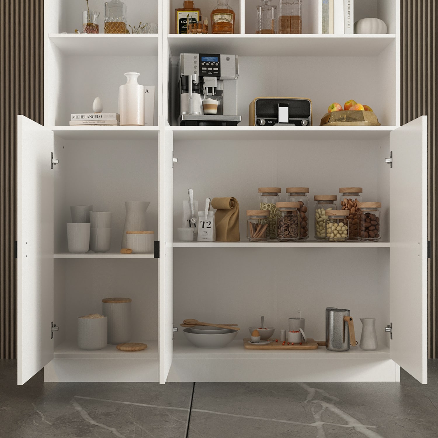 Gabinete de almacenamiento utilitario independiente de MDF blanco FUFU&GAGA de 47.2 pulgadas de ancho x 87.7 pulgadas de alto KF210157+159+163