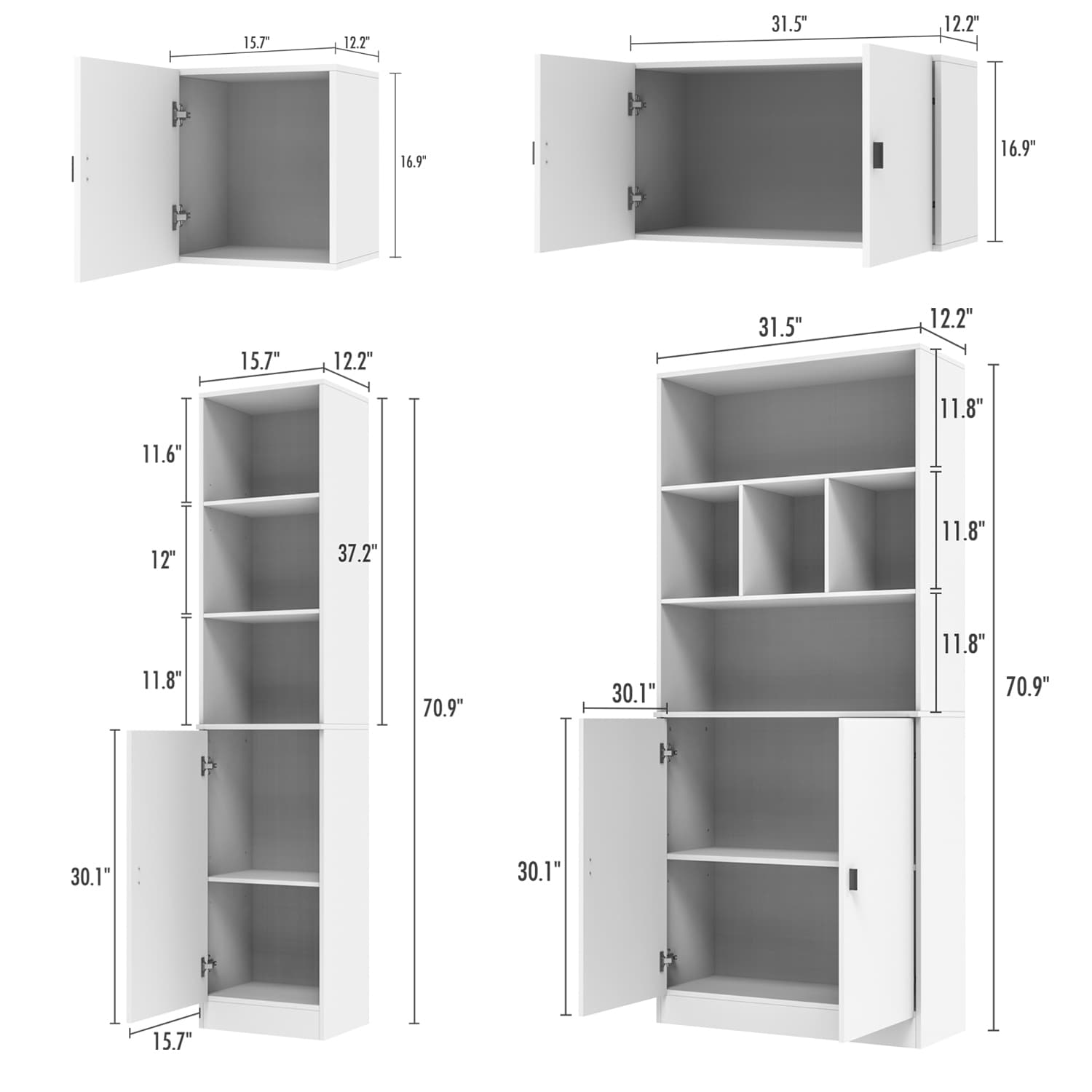 Gabinete de almacenamiento utilitario independiente de MDF blanco FUFU&GAGA de 47.2 pulgadas de ancho x 87.7 pulgadas de alto KF210157+159+163