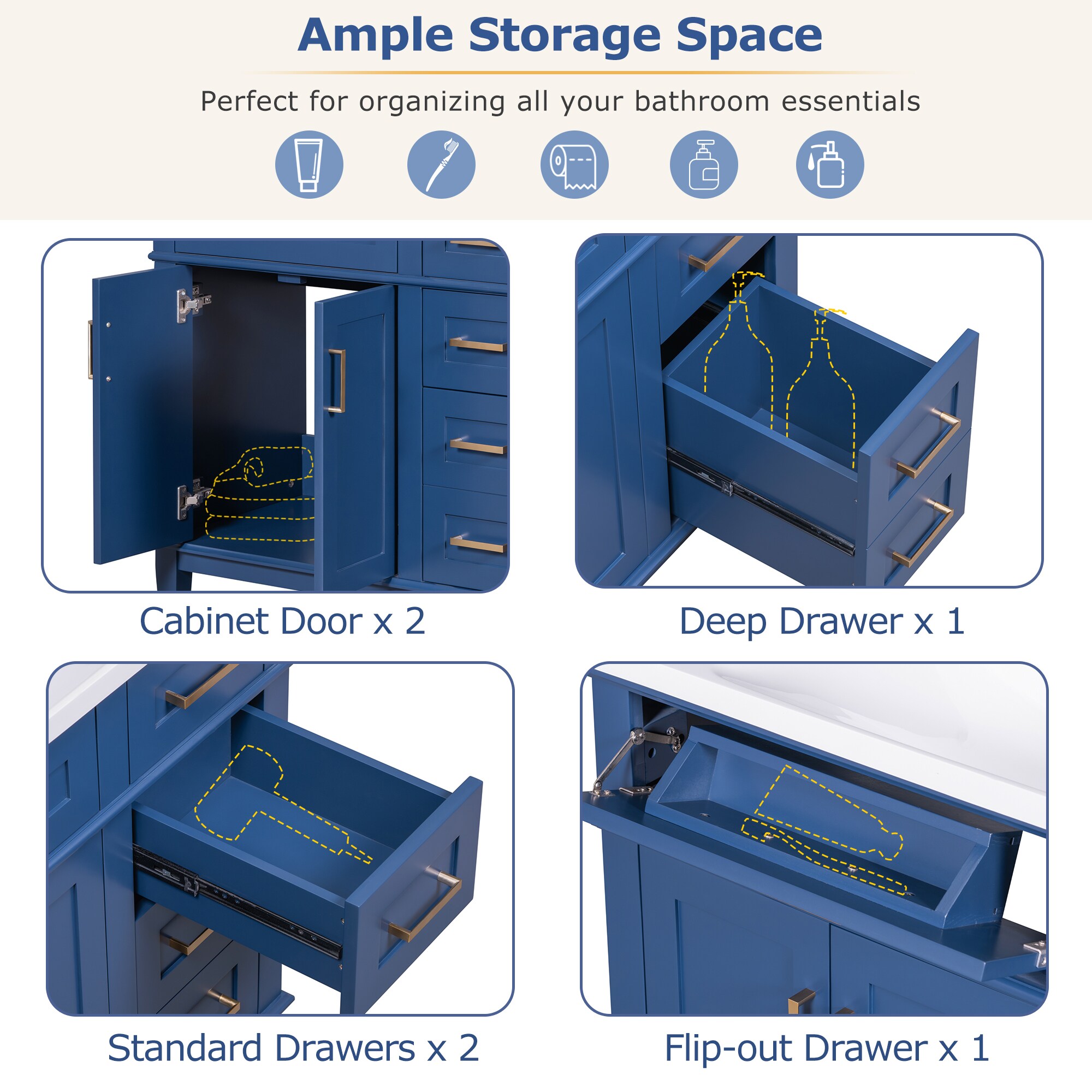 Gabinete de almacenamiento utilitario independiente de madera azul ZAKLOOP de 35.4 pulgadas de ancho x 34 pulgadas de alto XU661S00082