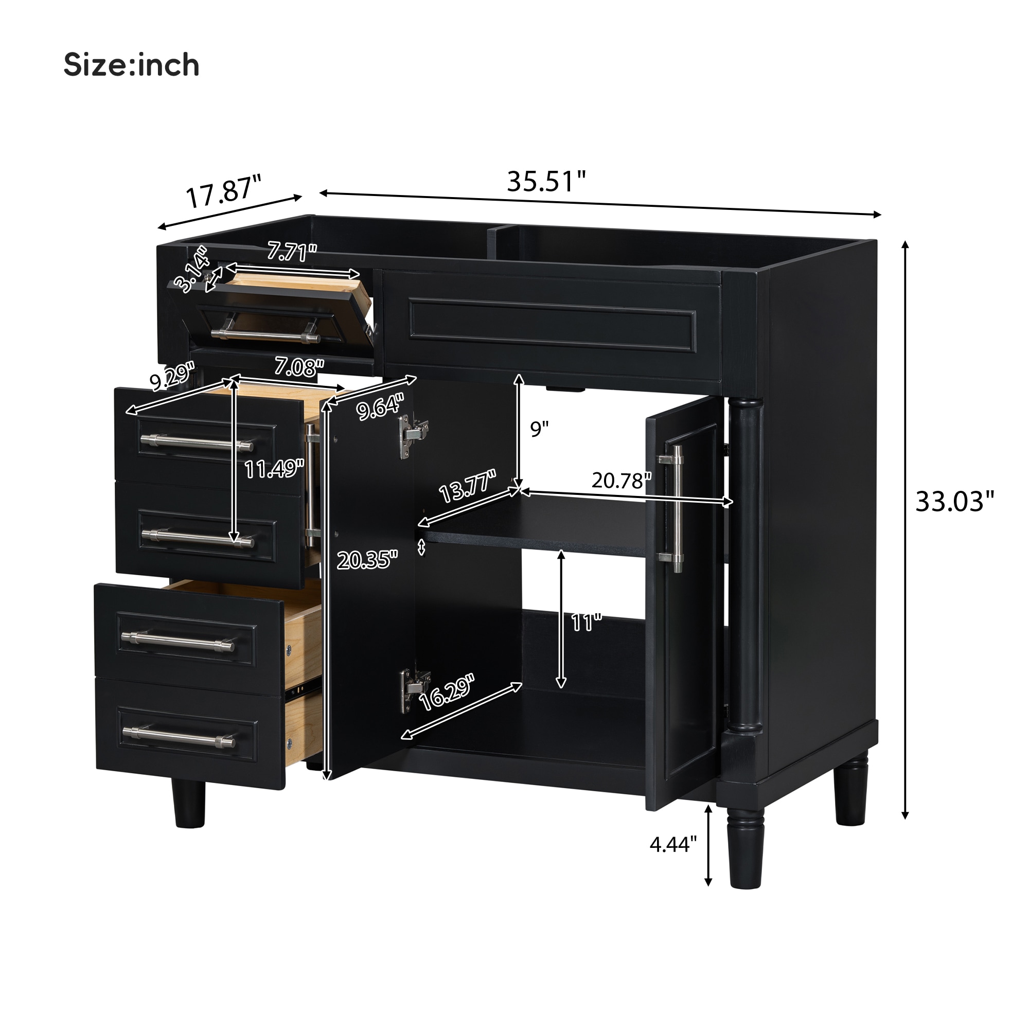 Gabinete de almacenamiento de utilidad independiente de madera compuesta negra ZAKLOOP de 17.87 pulgadas de ancho x 33.03 pulgadas de alto WU661S00048